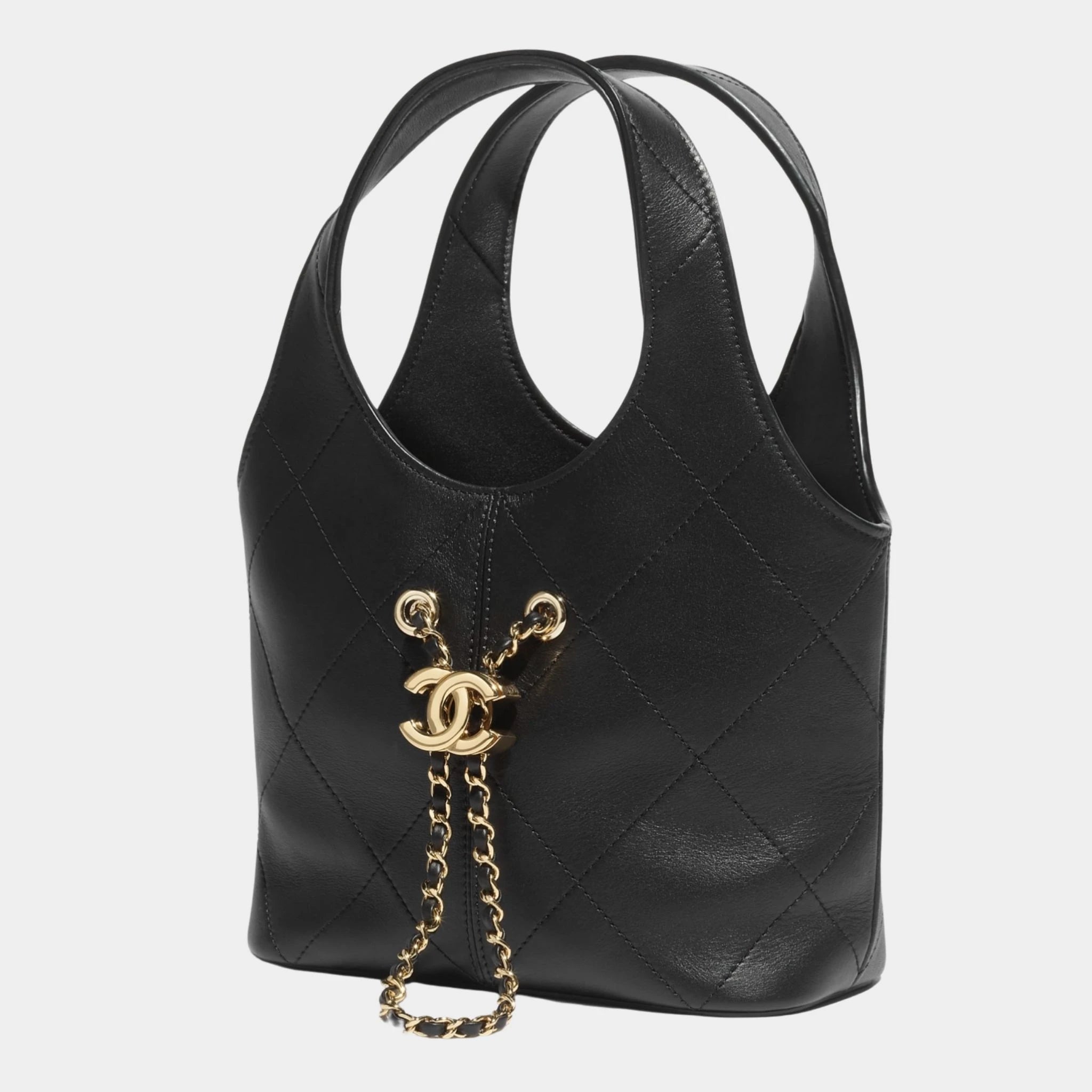 Chanel Small Tote Calfskin & Gold Tone Metal Black, Side