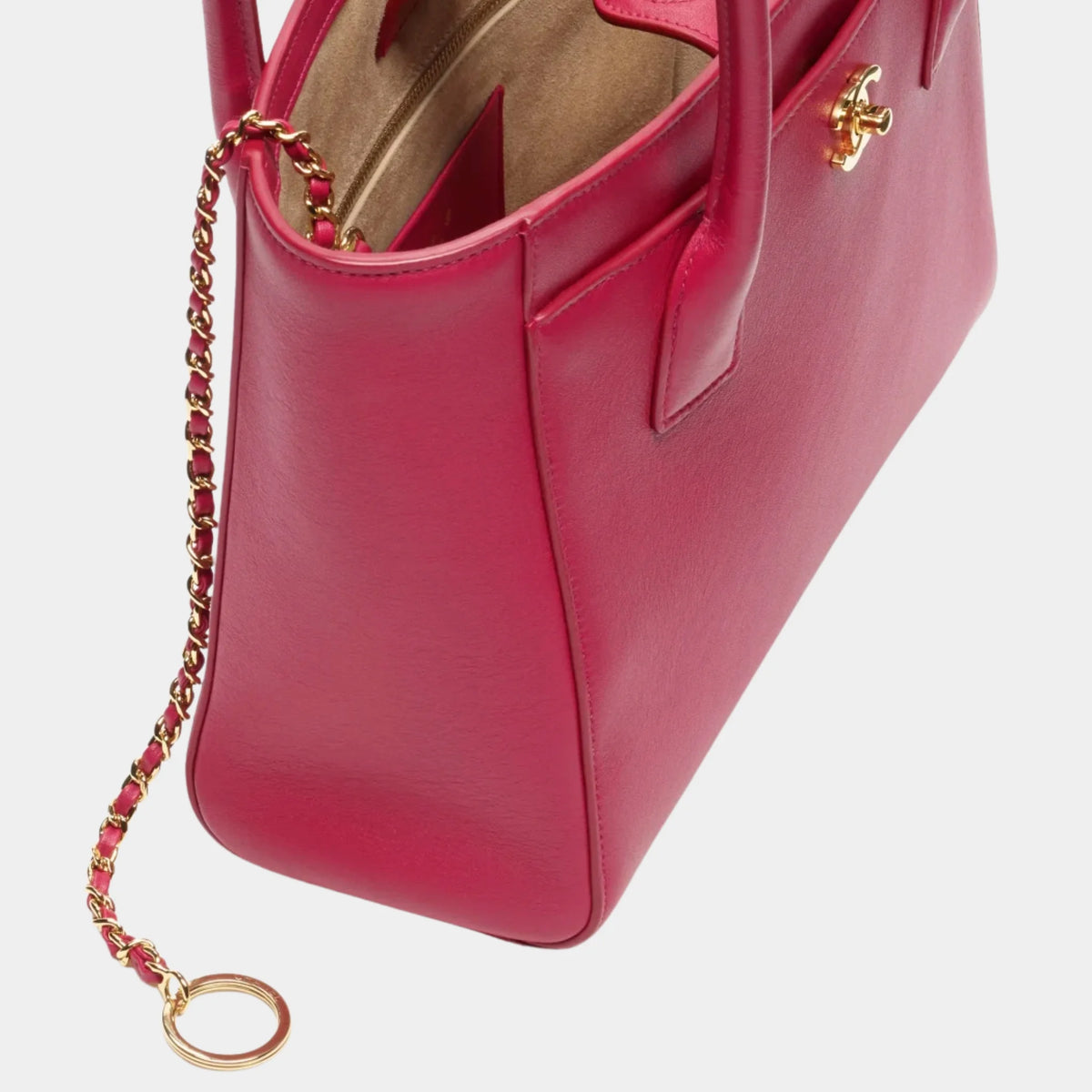 Chanel Small Tote Calfskin & Gold-Tone Metal Fuchsia, Side