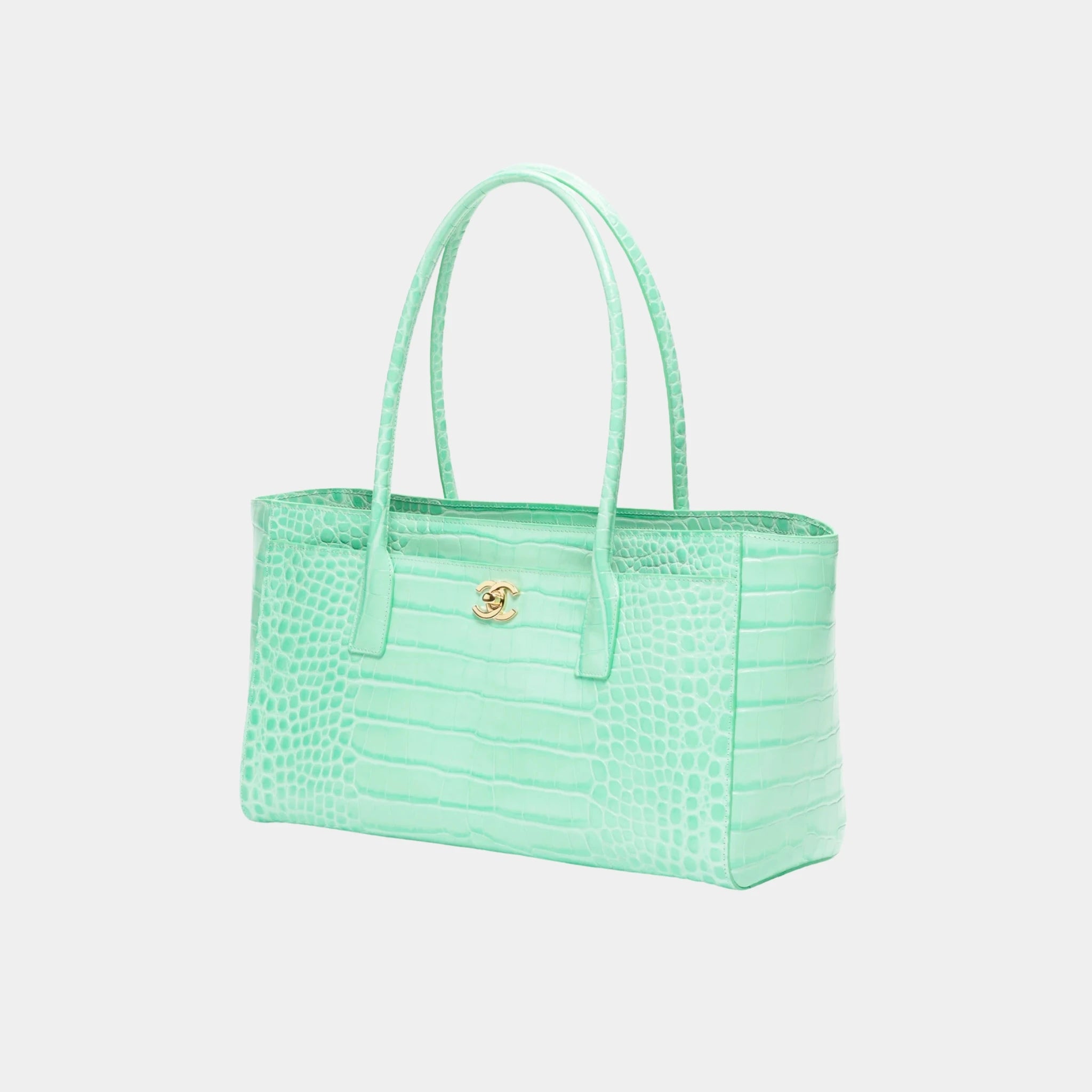 Chanel Small Tote in Crocodile Embossed Calfskin & Gold-Tone Metal, Green, Front