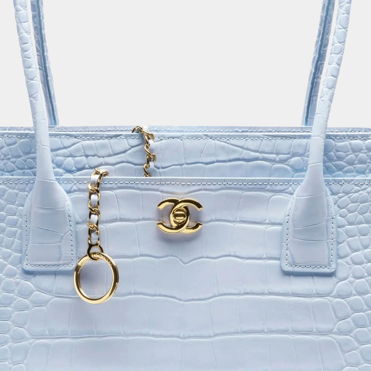 Chanel Small Tote Crocodile Embossed Calfskin Light Blue