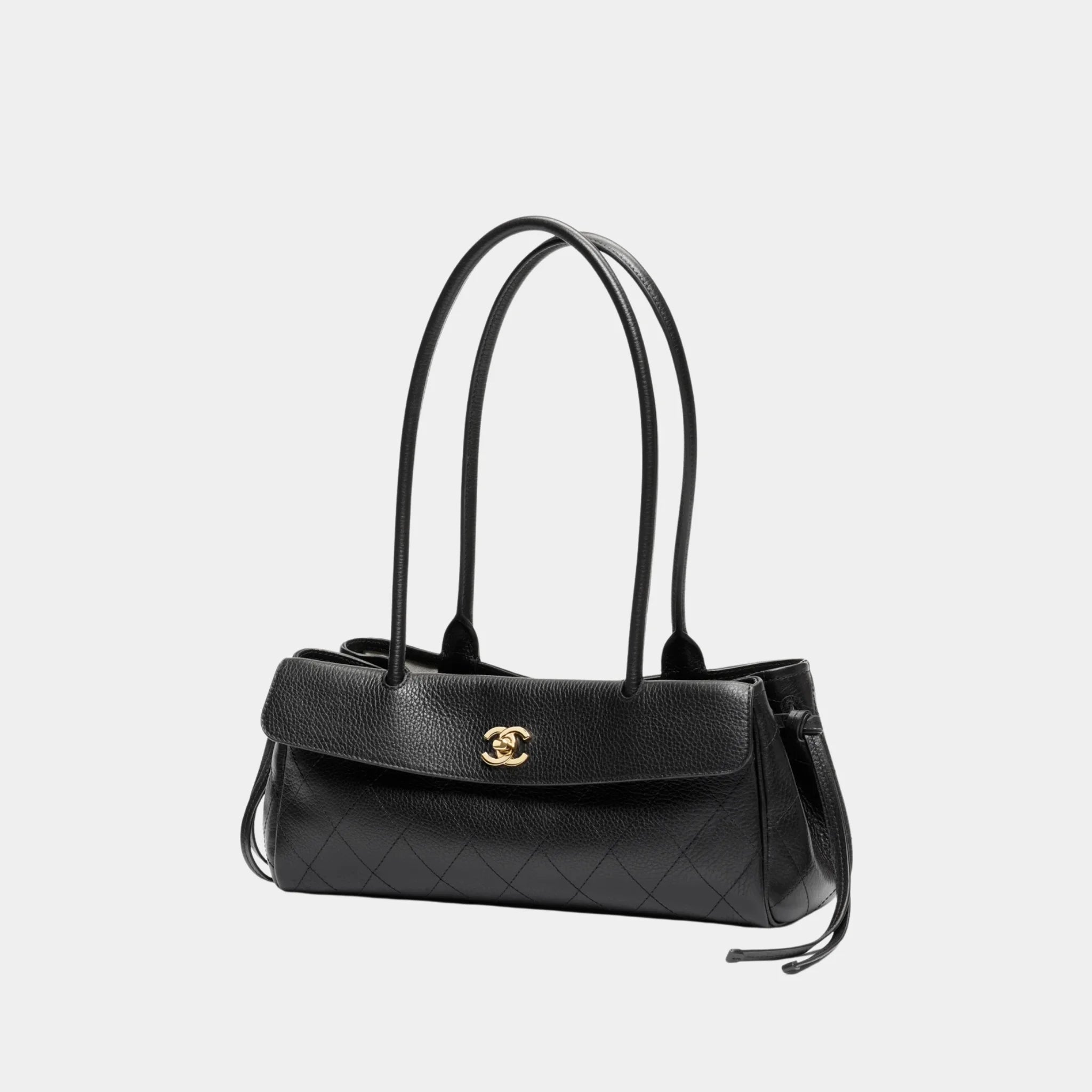 Chanel Small Tote in Grained Calfskin & Gold-Tone Metal, Black, Front