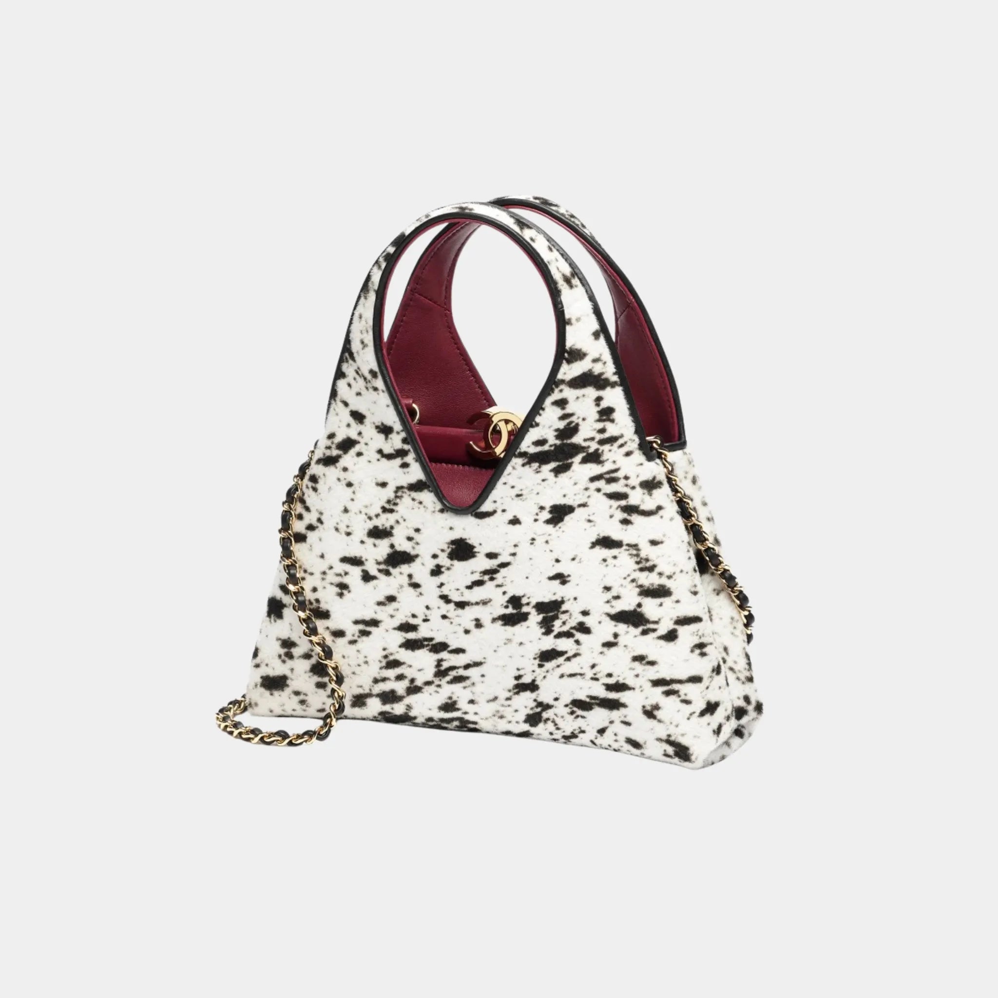 Chanel Small Tote in White & Black Lambskin, Side