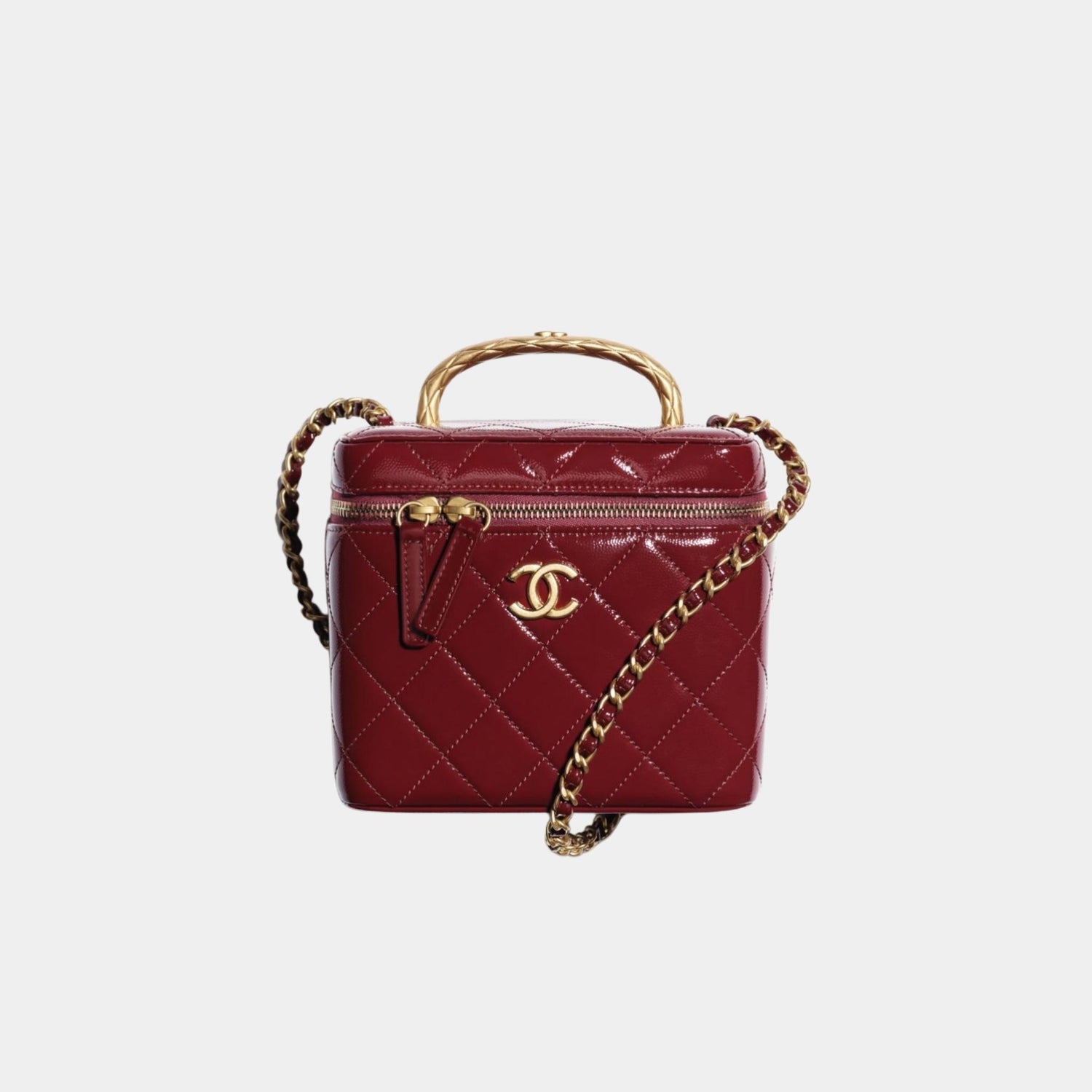 Chanel Small Vanity Case in Grained Patent Calfskin, Burgundy, Front