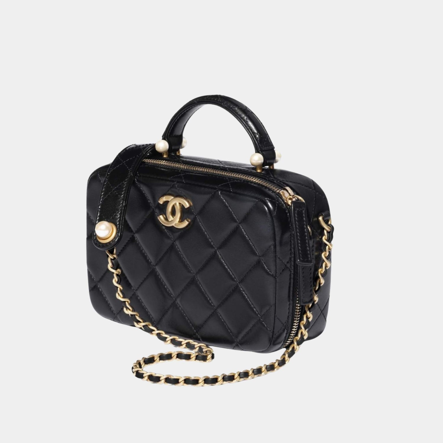 Chanel Small Vanity Case in Shiny Lambskin with Imitation Pearls, Side