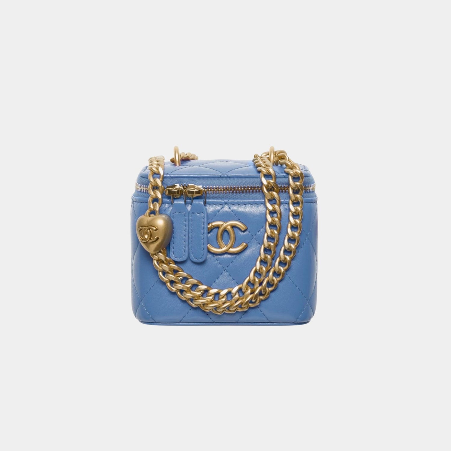 Chanel Small Vanity with Chain in Shiny Lambskin and Gold Tone Metal, Blue