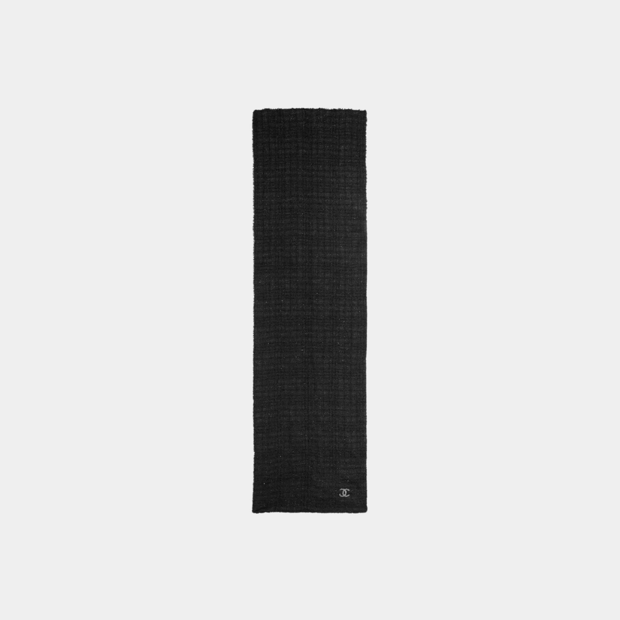 Chanel Stole Wool & Blended Fibers Black & Silver, Front