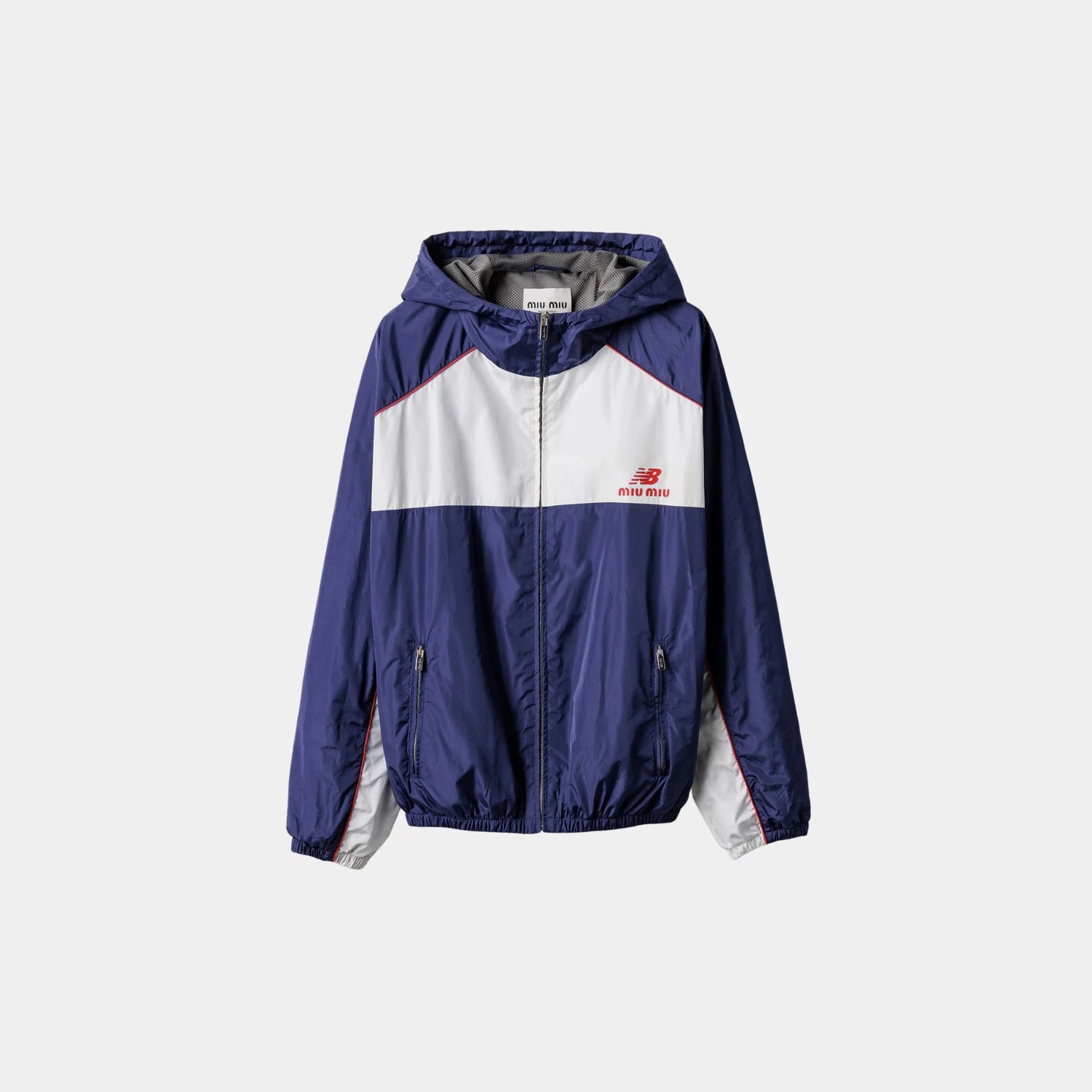 Miu Miu Technical Poplin Hoodie Jacket, Royal Blue, White, Front