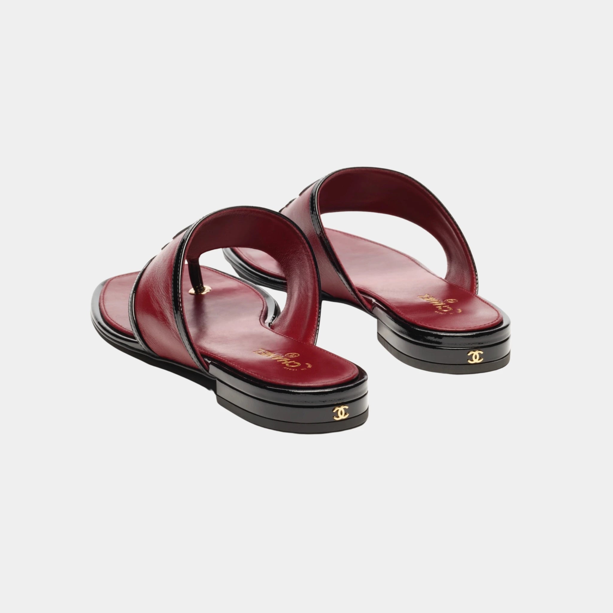 Chanel Thongs Lambskin & Patent Calfskin in Burgundy & Black, Back