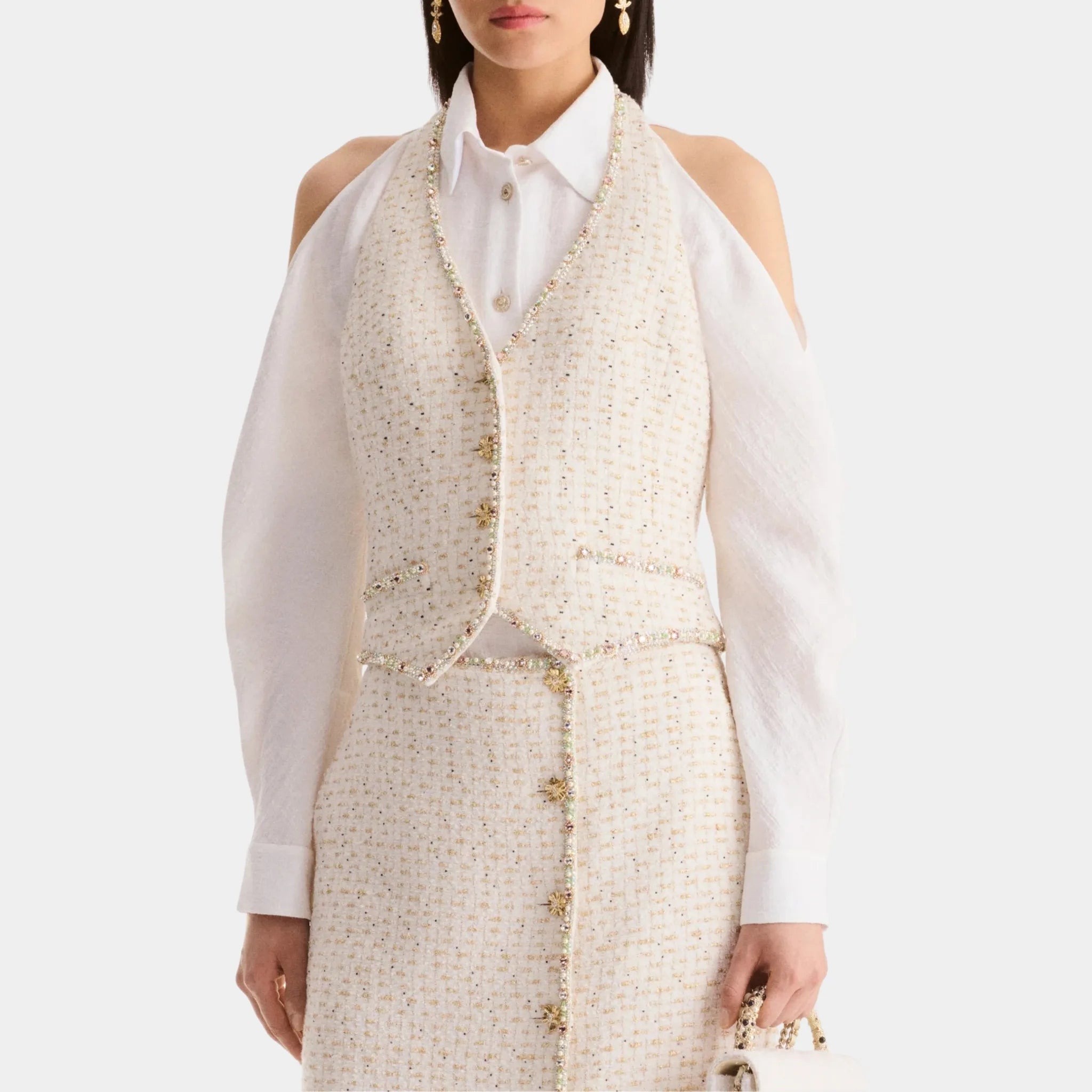 Chanel Top in Embroidered Cotton & Wool Tweed, Front