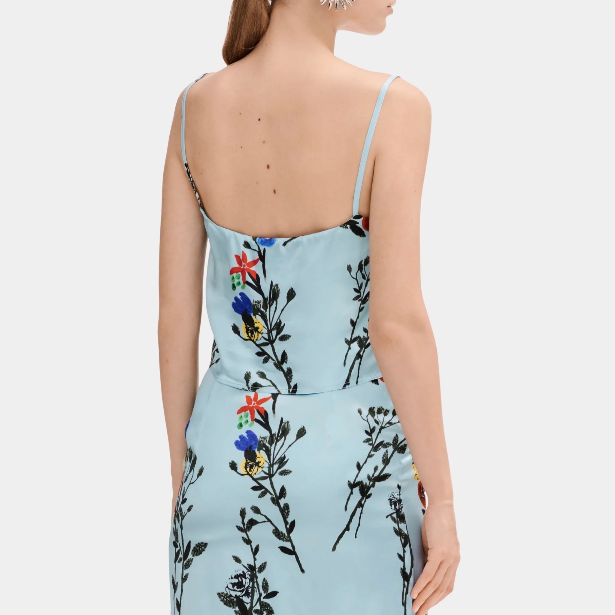 Chanel Top in Printed Silk Satin, Blue, Back