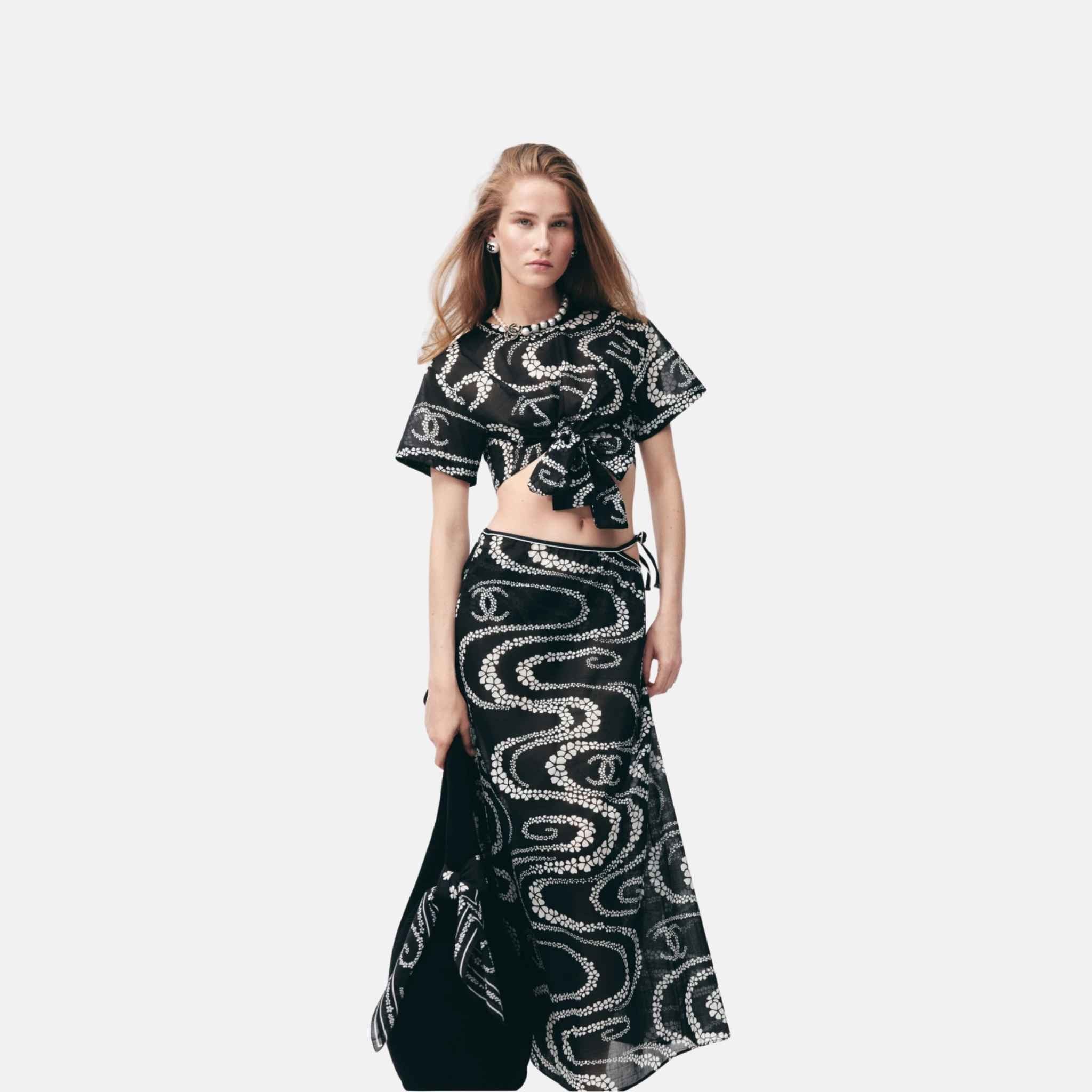 Chanel Top In Printed Voile Cotton Coco Beach Collection, Front