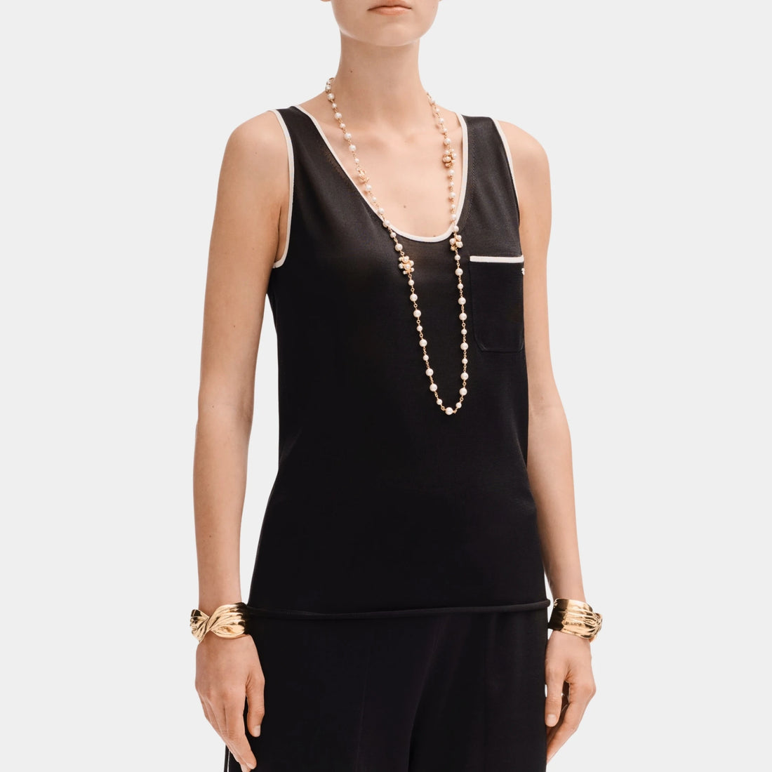 Chanel Top in Silk Black and White, Front