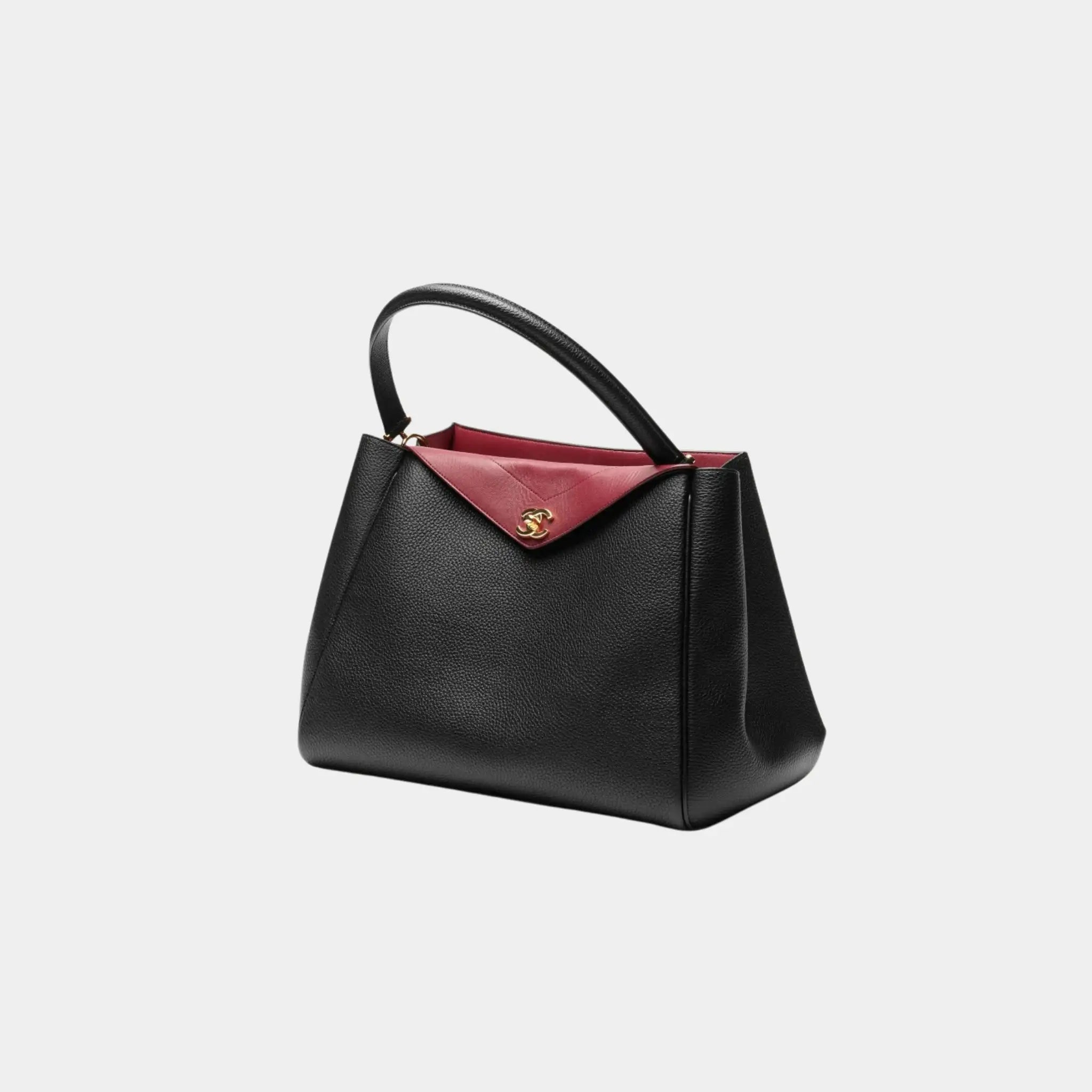 Chanel Tote in Black Burgundy Grained Calfskin & Lambskin, Side