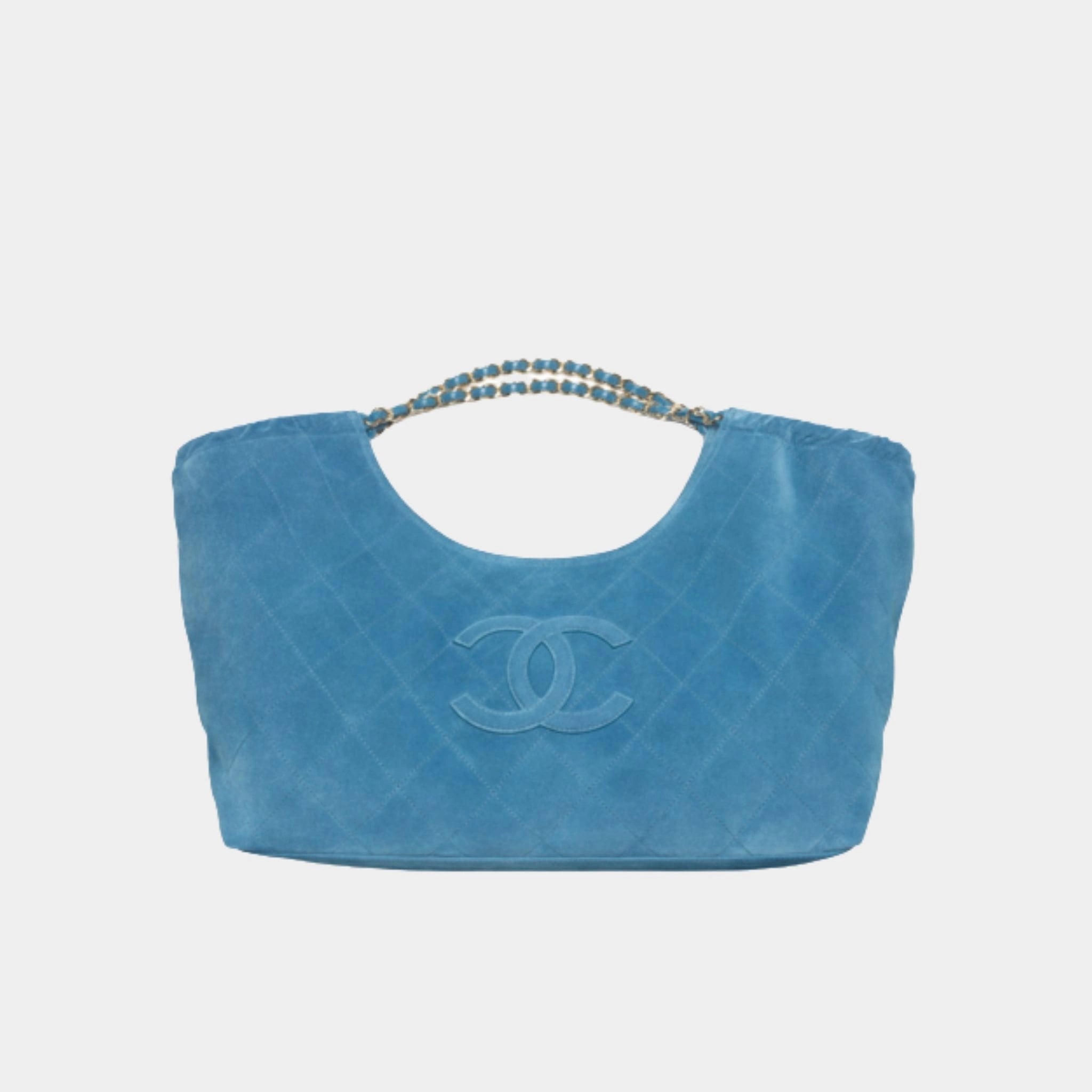 Chanel Tote Suede Calfskin & Gold Metal Blue
