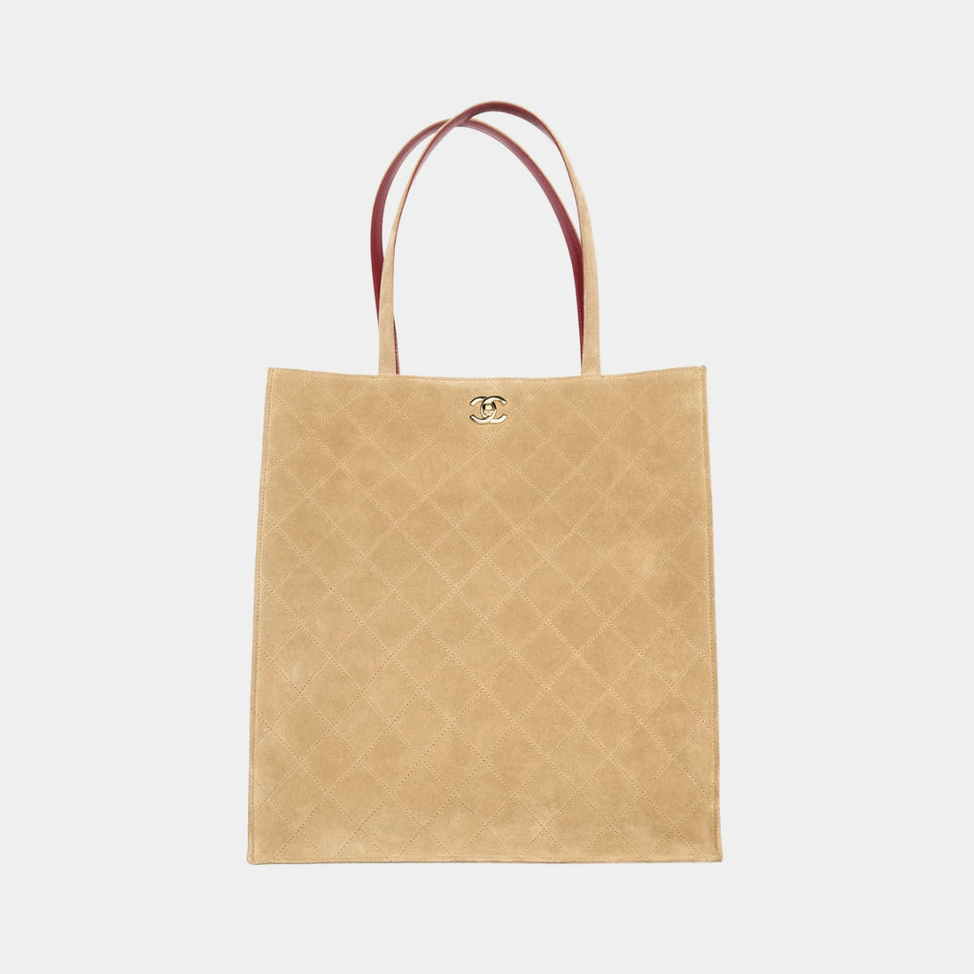 Chanel Tote Suede Calfskin & Gold Metal Dark Beige