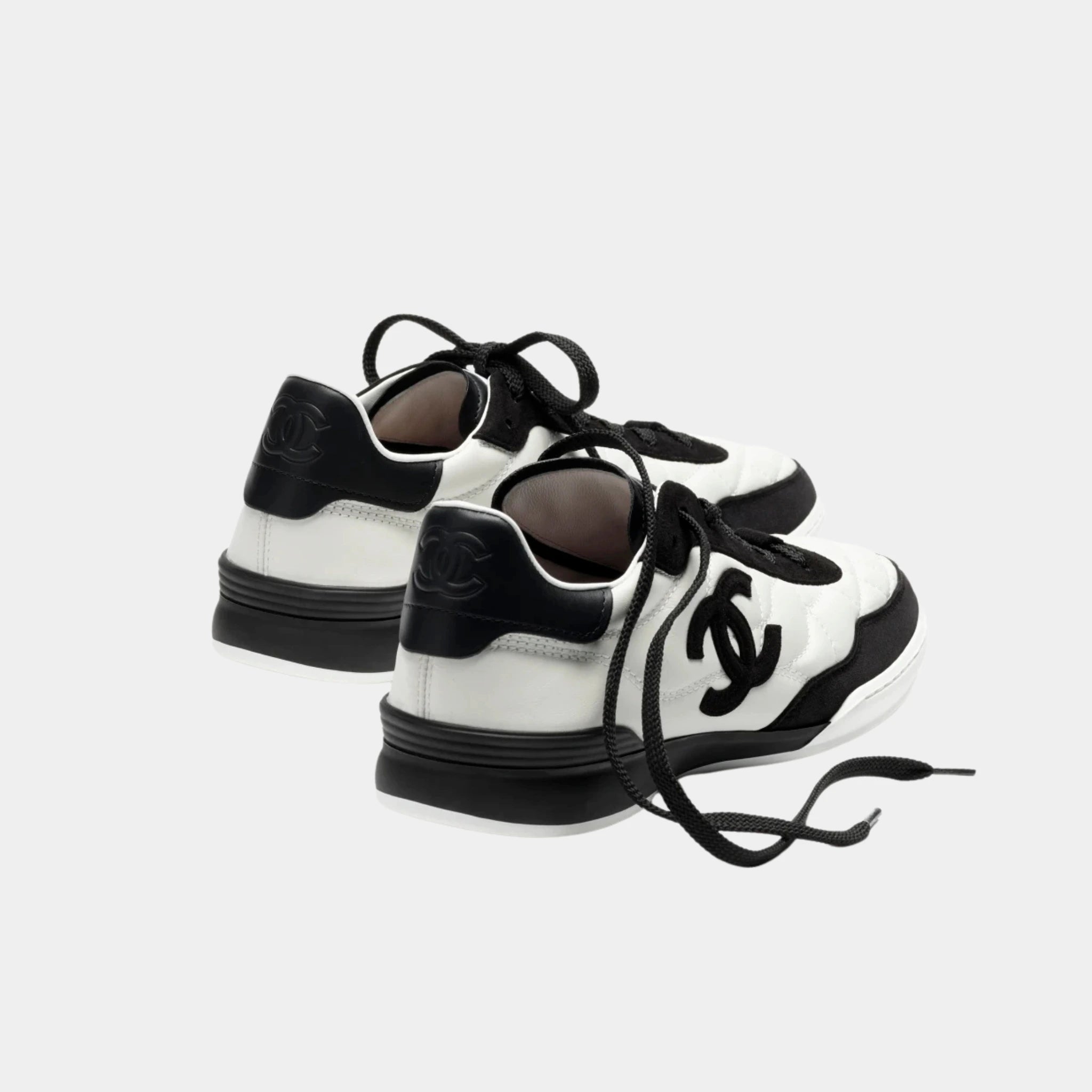 Chanel Trainers in Calfskin & Suede Kidskin, White, Black, Back