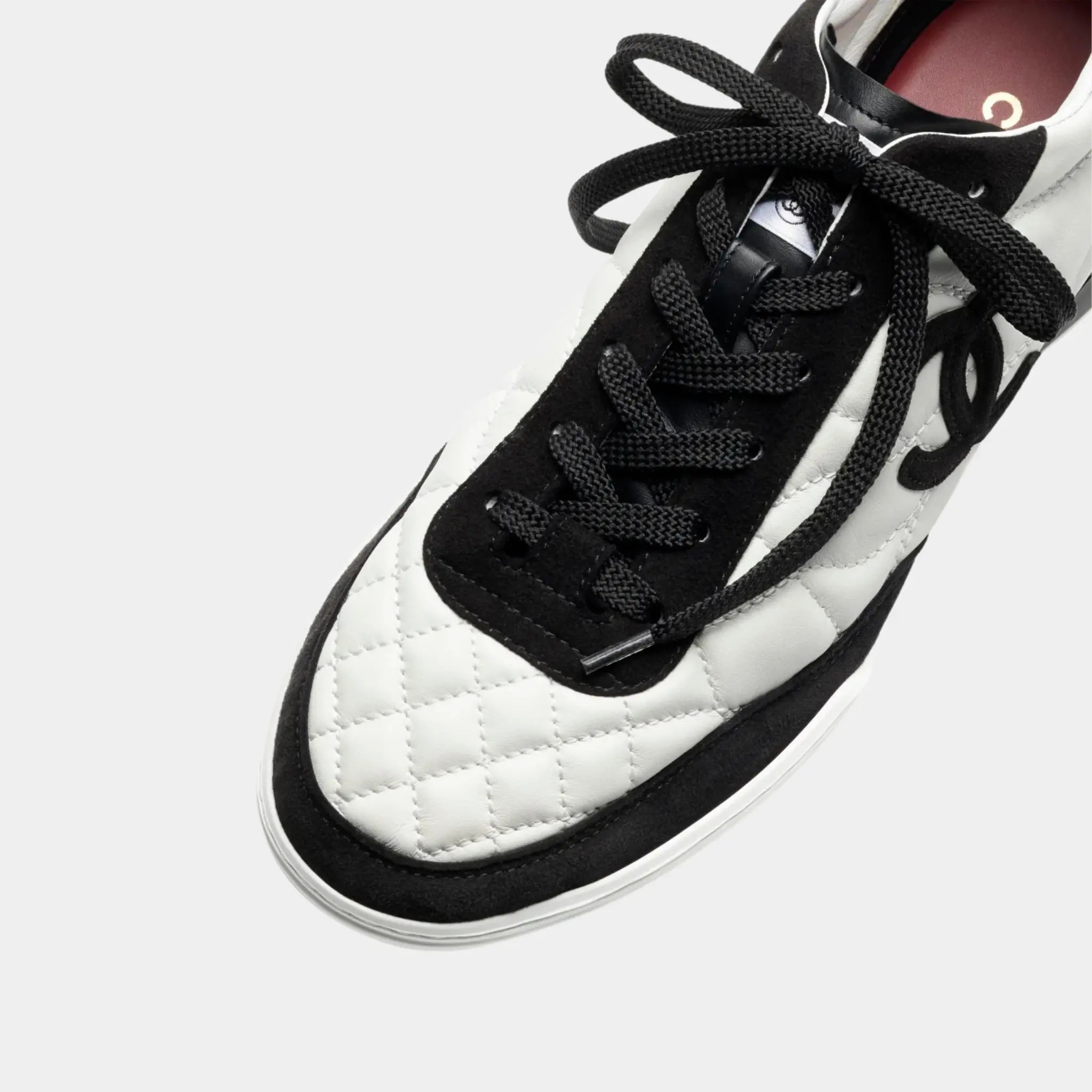 Chanel Trainers in Calfskin & Suede Kidskin, White, Black, Top