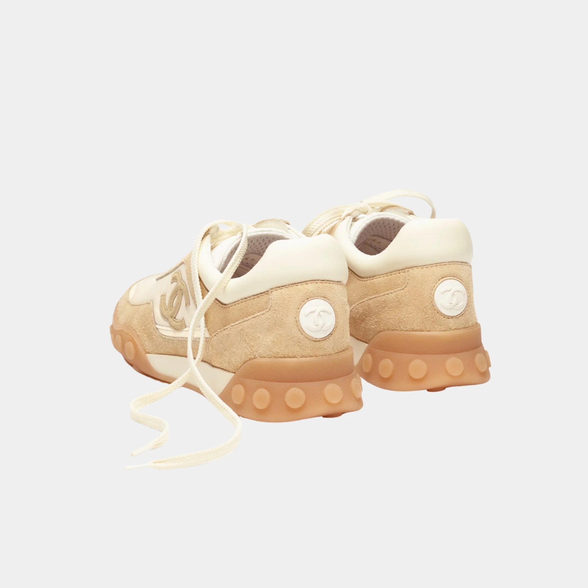Chanel Trainers in Fabric & Suede Calfskin, Ivory Beige, Back