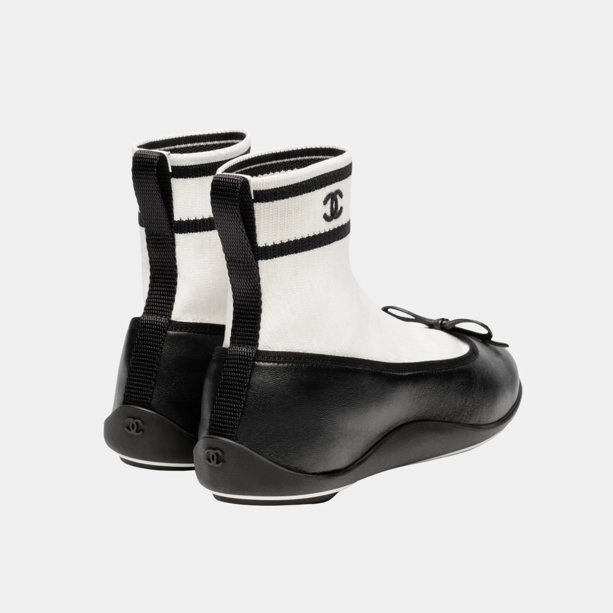 Chanel Trainers in Lambskin & Knit, Black White, Back