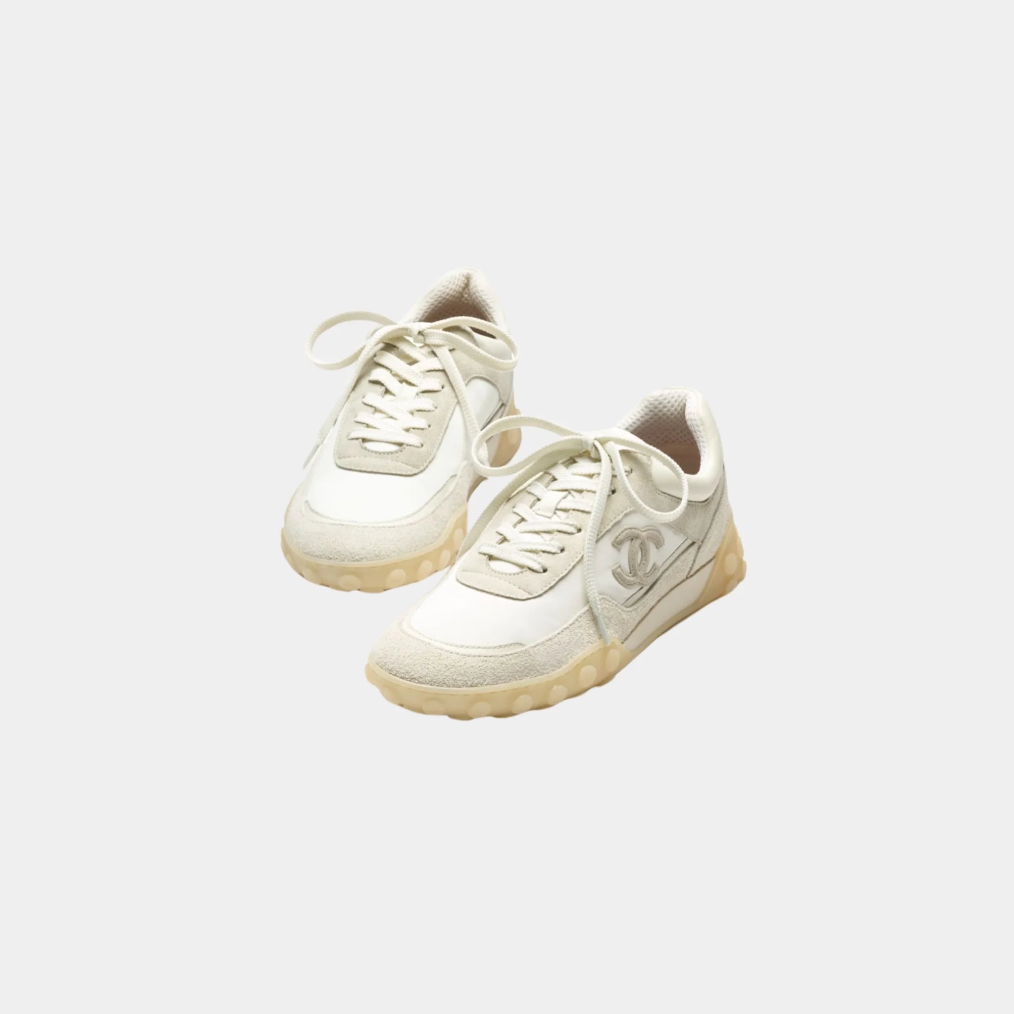 Chanel Trainers in Mixed Fibers Suede & Calfskin, Ivory, Front