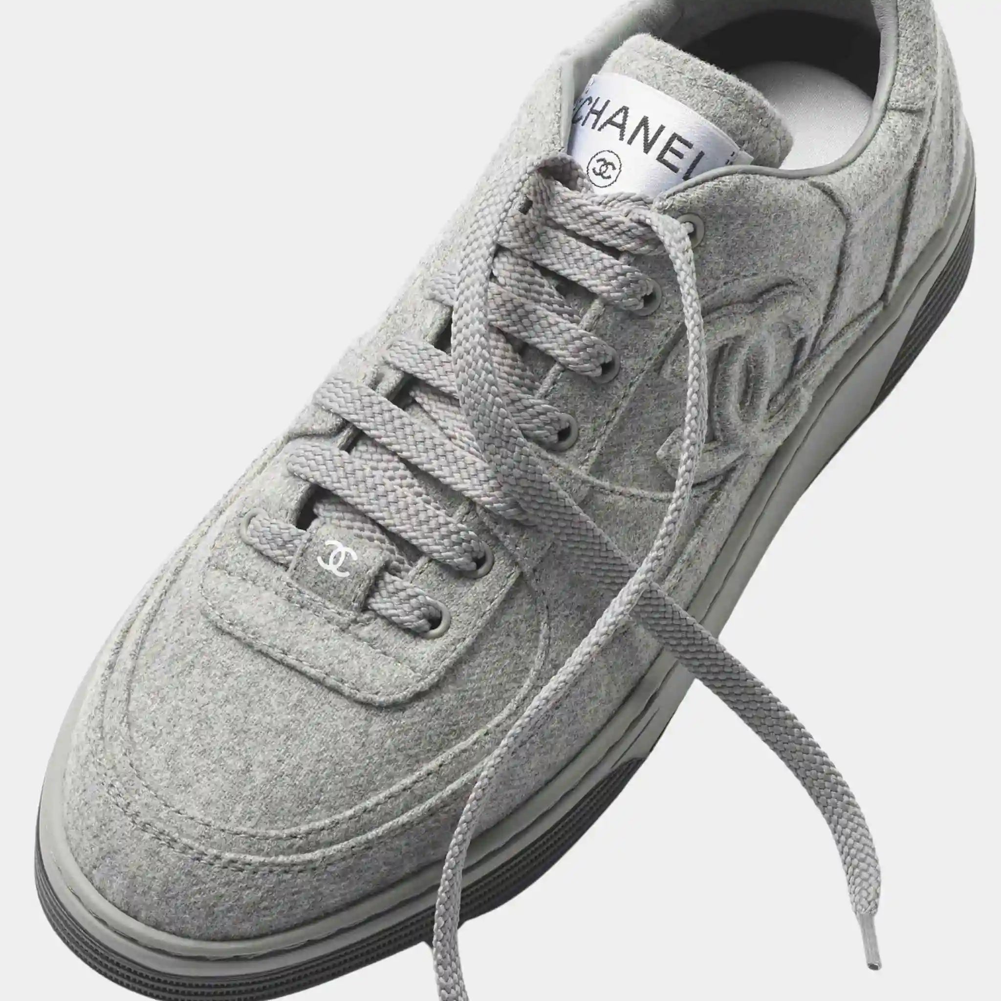 Chanel Trainers Sneakers Wool And Mixed Fibres Light Grey, Top