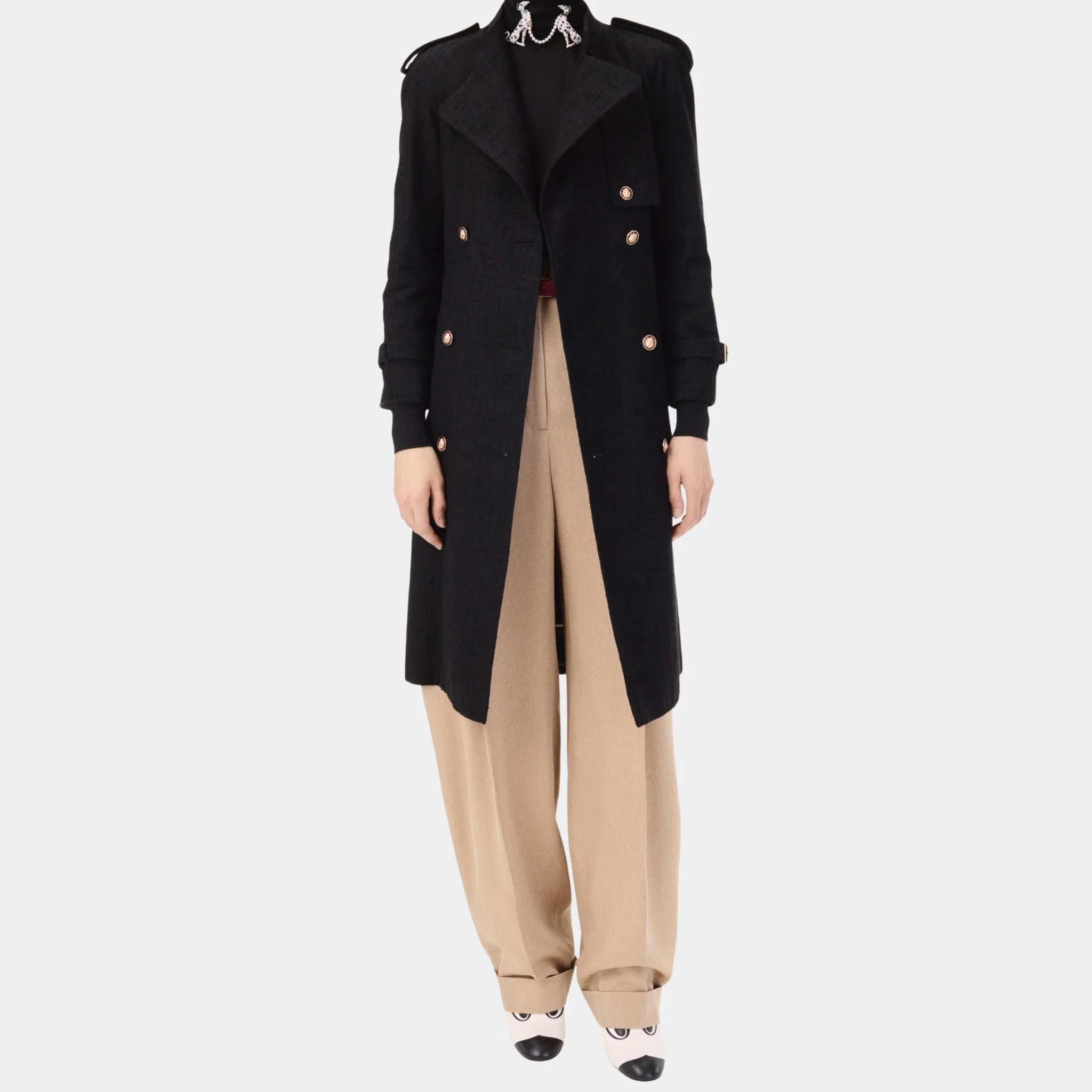 Chanel Trench Coat Tweed in Black, Front