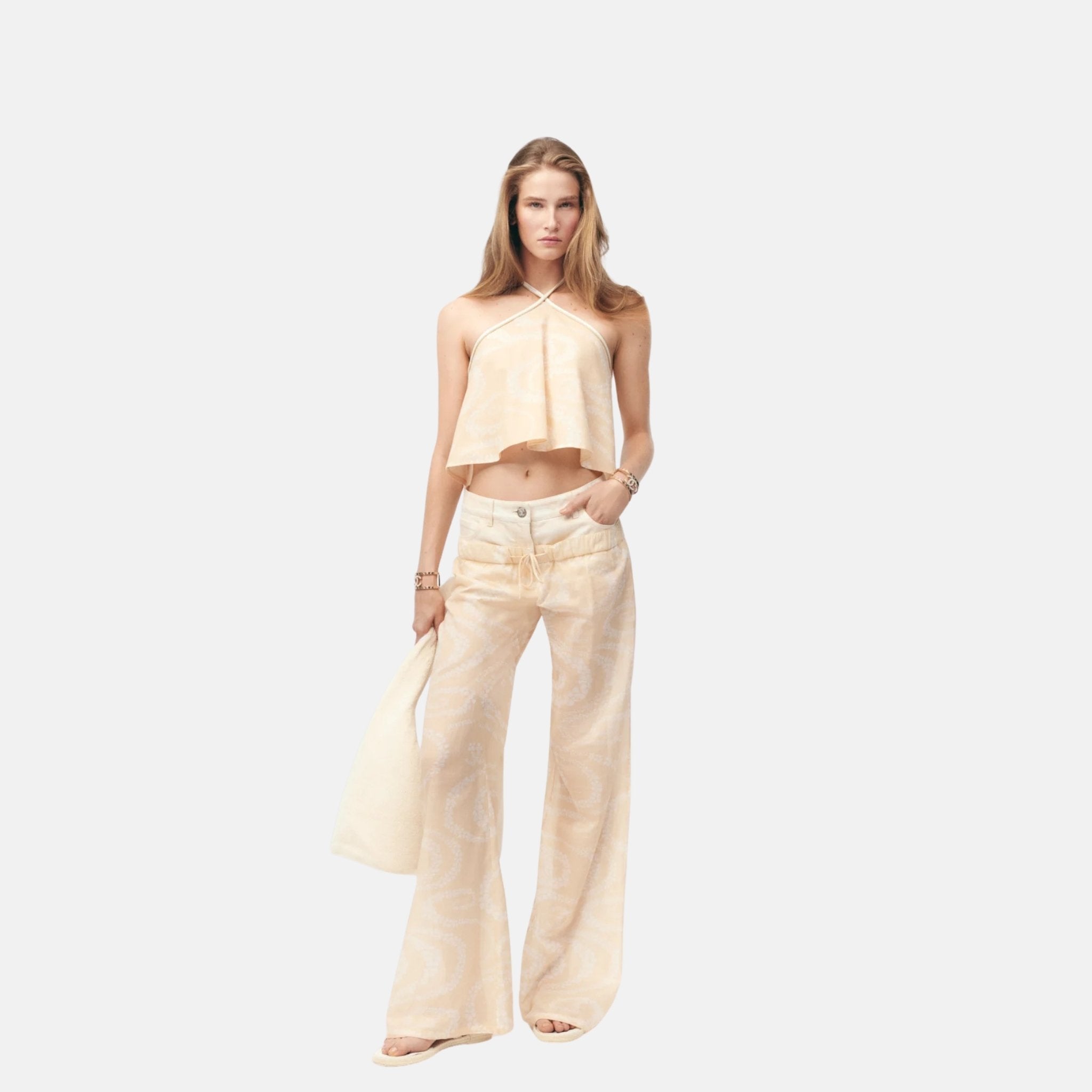 Chanel Trousers In Printed Cotton Voile Coco Beach Collection, Front