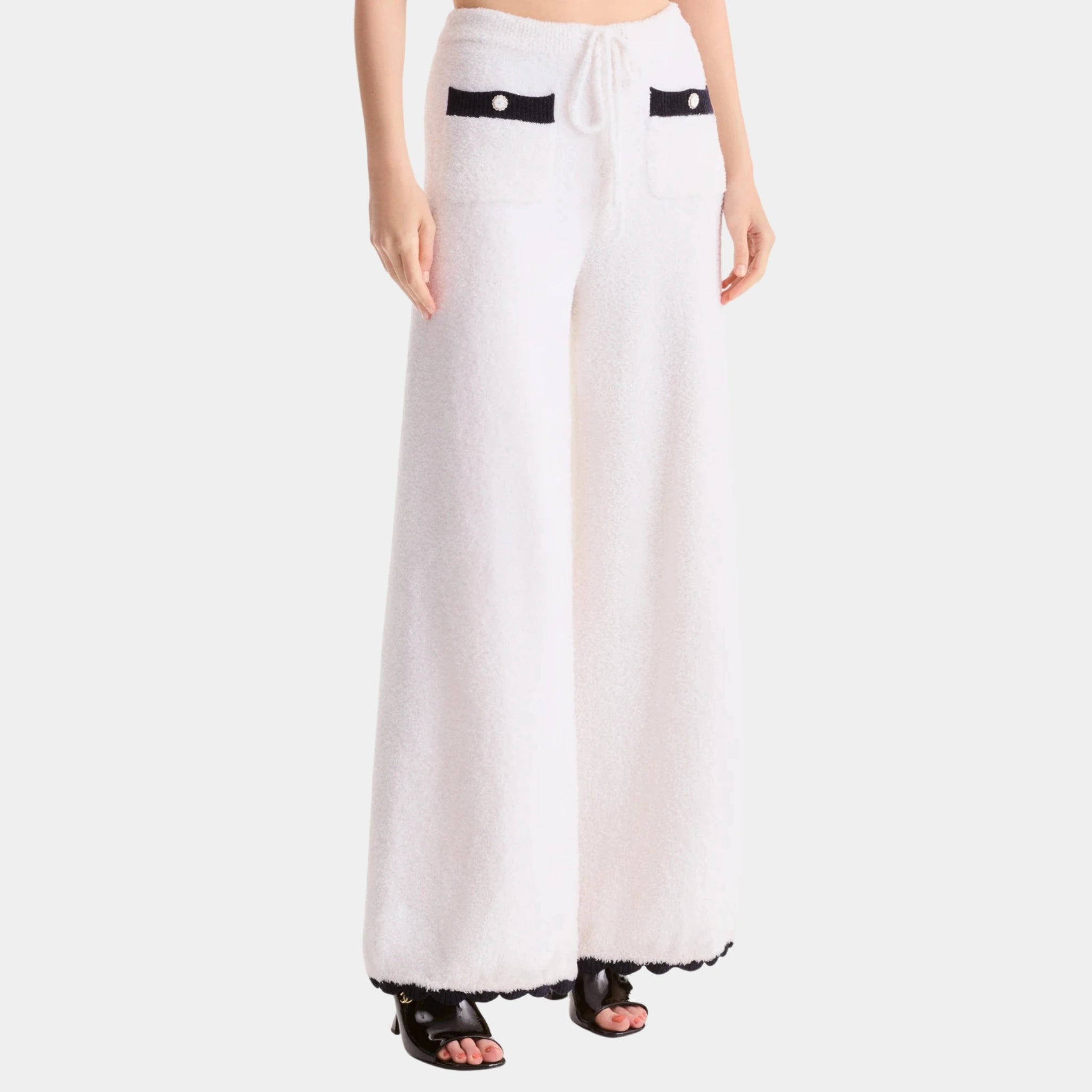 Trousers in White & Navy Blue Silk