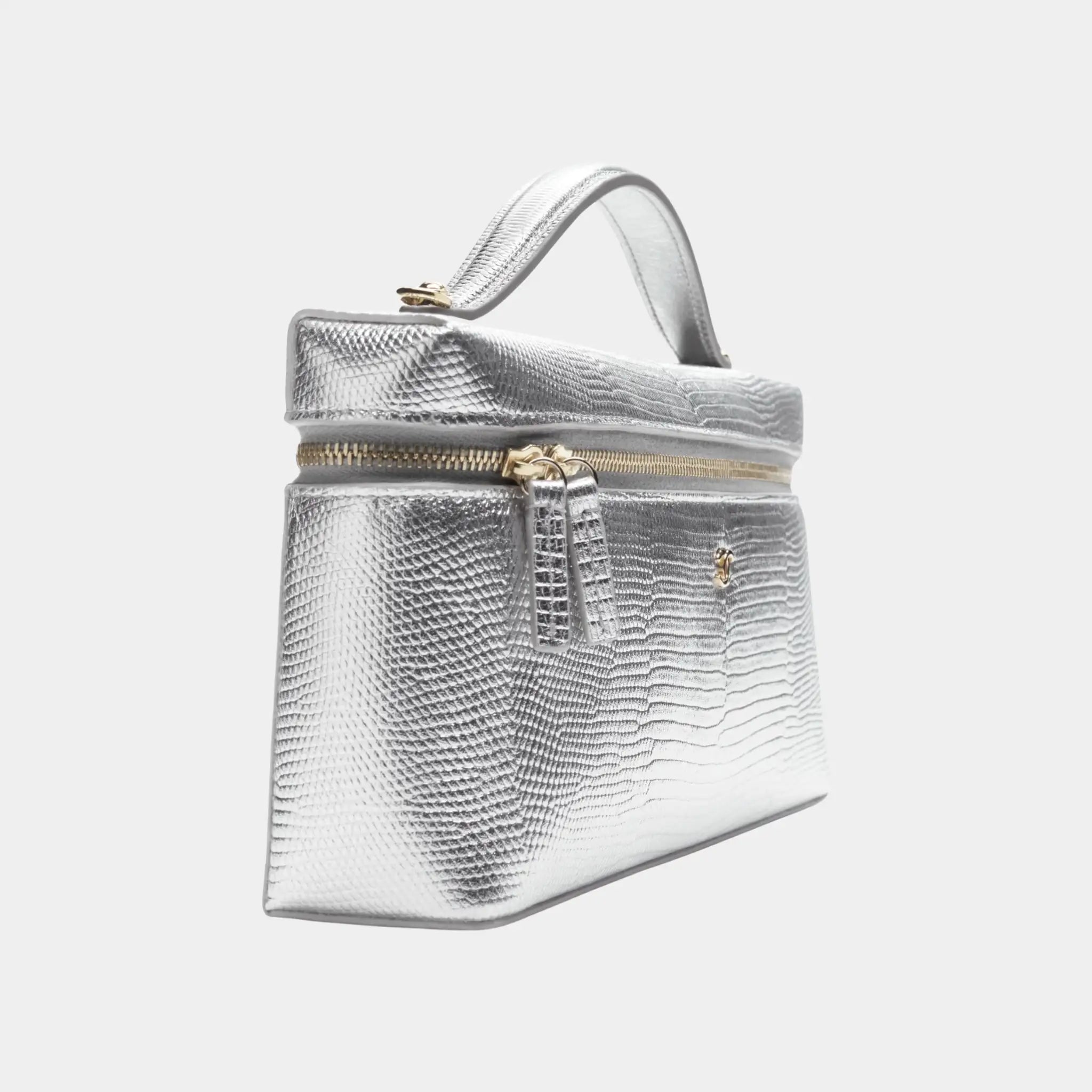 Chanel Vanity with Chain Lizard Embossed Calfskin & Gold-Tone Metal, Silvery, Side