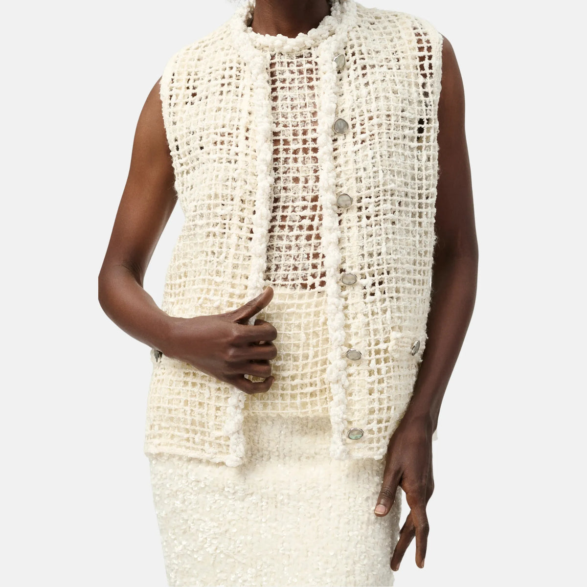 Chanel Vest Silk Mixed Fibres in Iridescent White