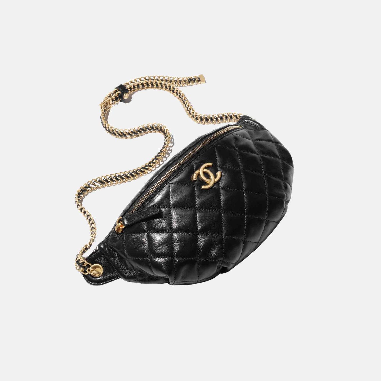 Chanel Waist Bag In Shiny Lambskin & Tone Metal, Front