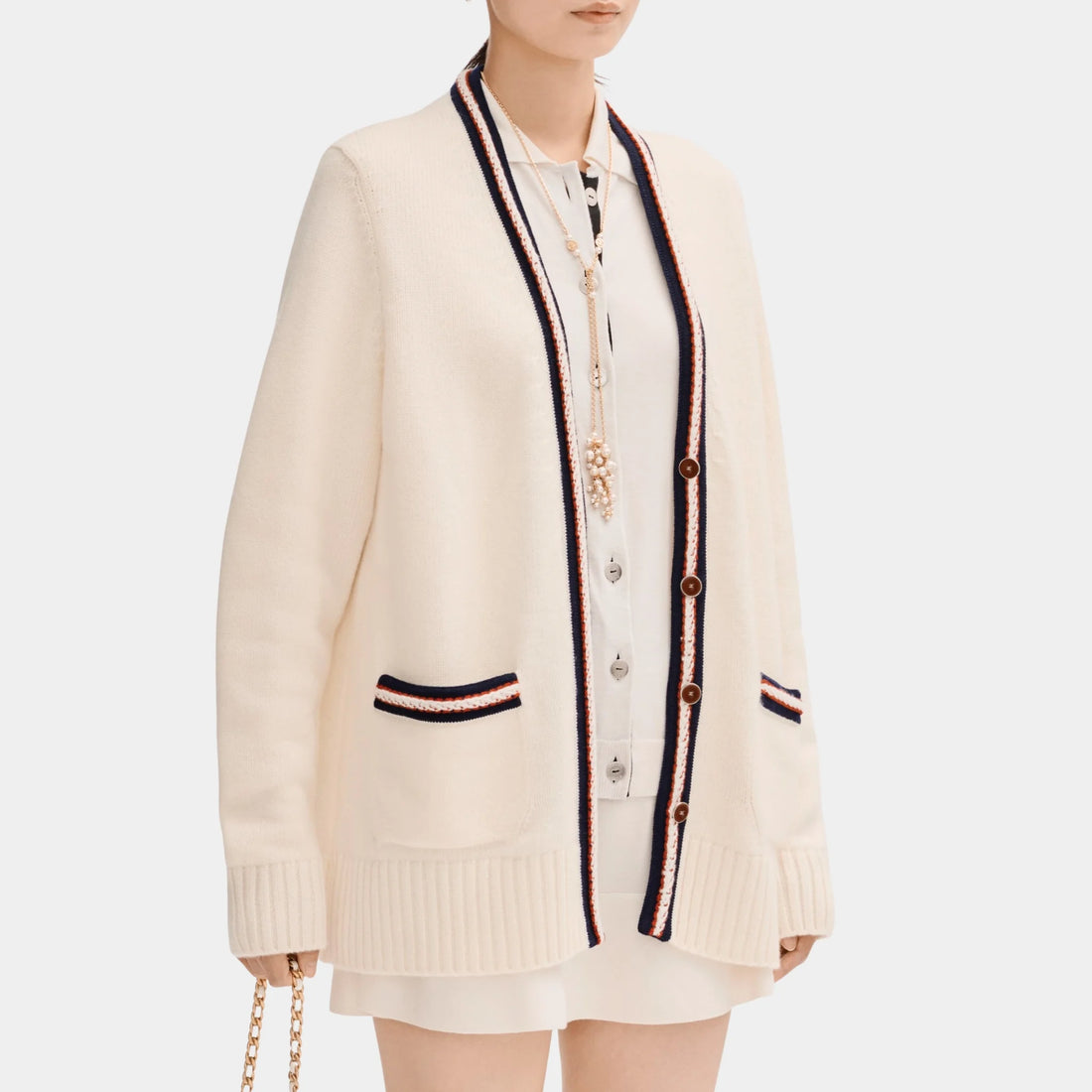 Chanel White Cardigan in Cashmere, Front