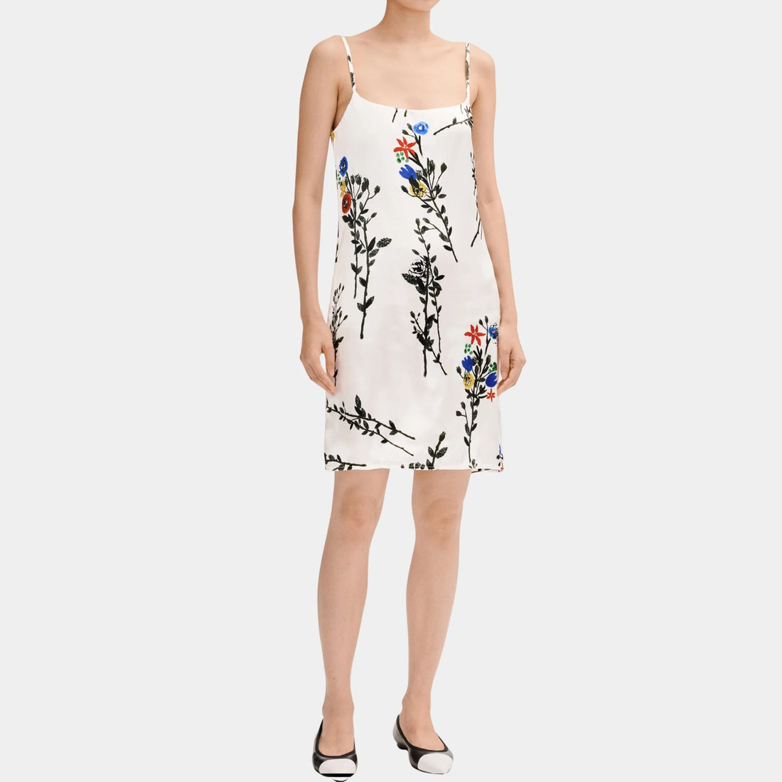 Chanel White Dress in Printed Silk Satin, Front