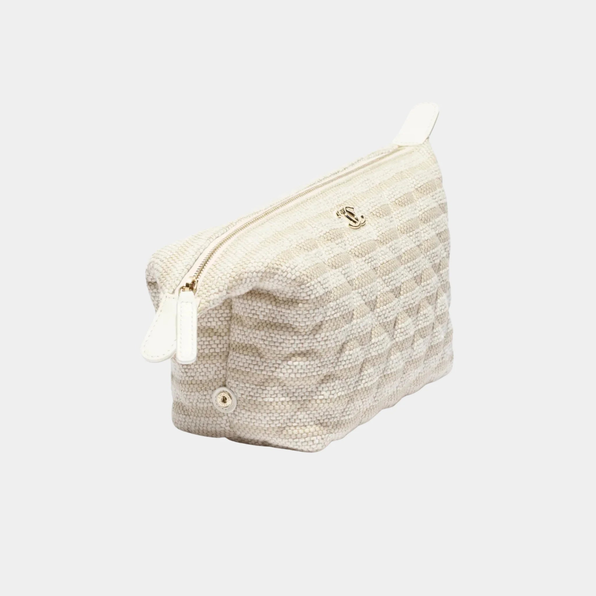 Chanel Zipped Case in Printed Fabric, Beige, Side