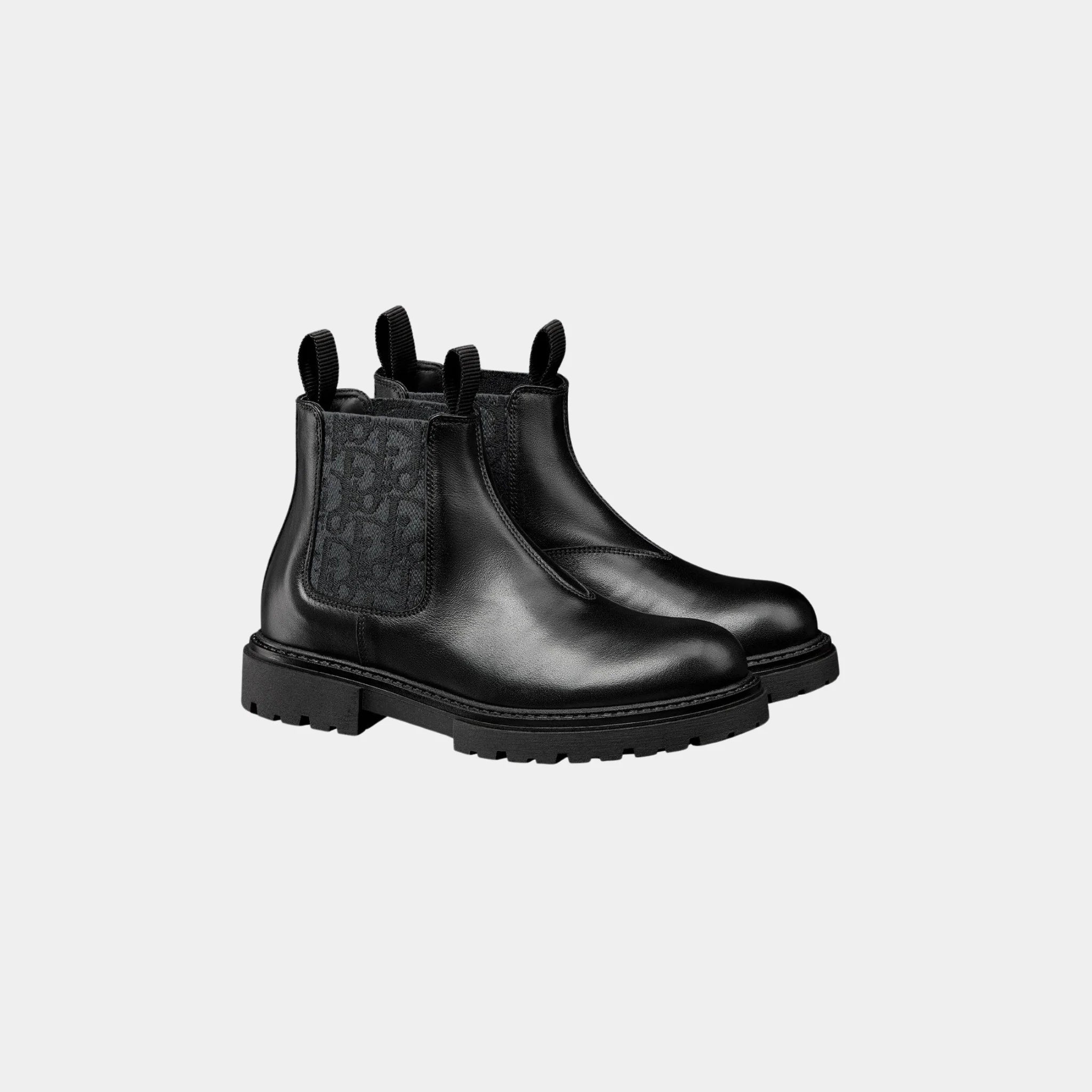 Dior Childrens Chelsea Boots Black Calfskin and Jacquard Canvas, Front