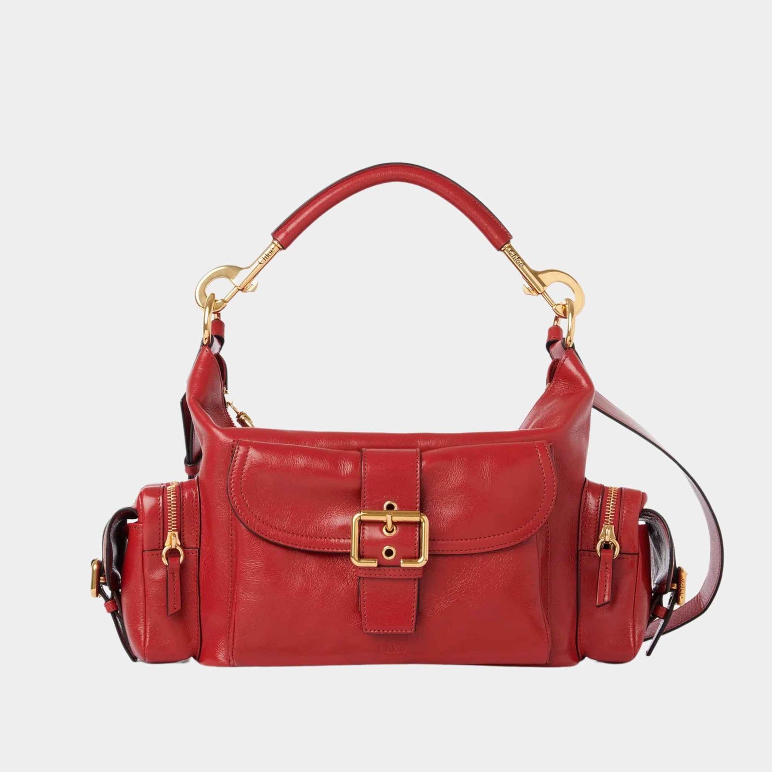 Chloe Camera Bag in Shiny Leather, Red Flame, Front
