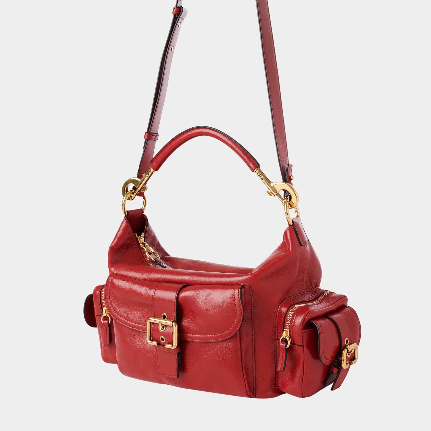 Chloe Camera Bag in Shiny Leather, Red Flame, Side