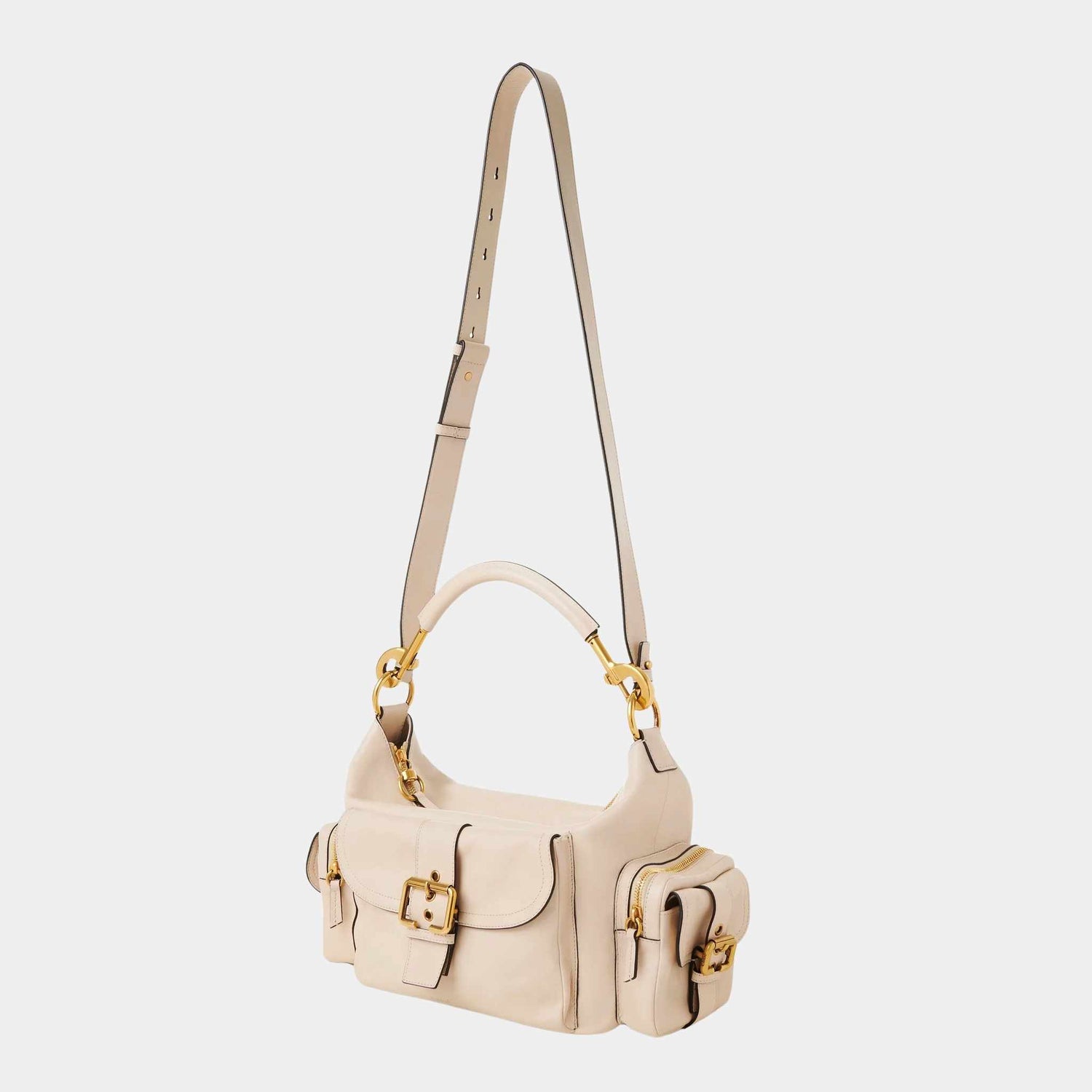 Chloe Camera Bag in Shiny Leather, Sweet Beige, Side