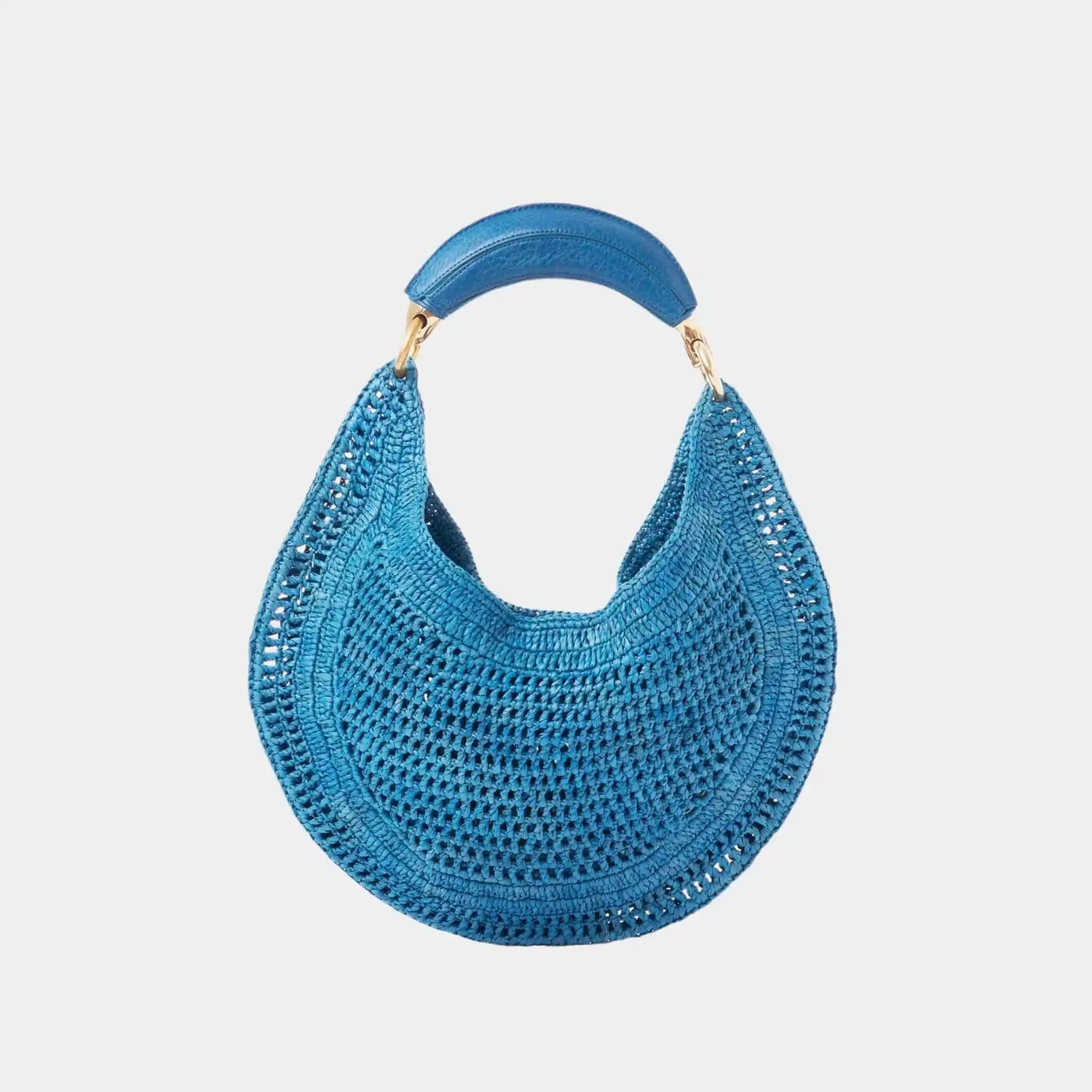 Chloe Summer Banana Hobo Bag in Raffia, Strom Sea, Back