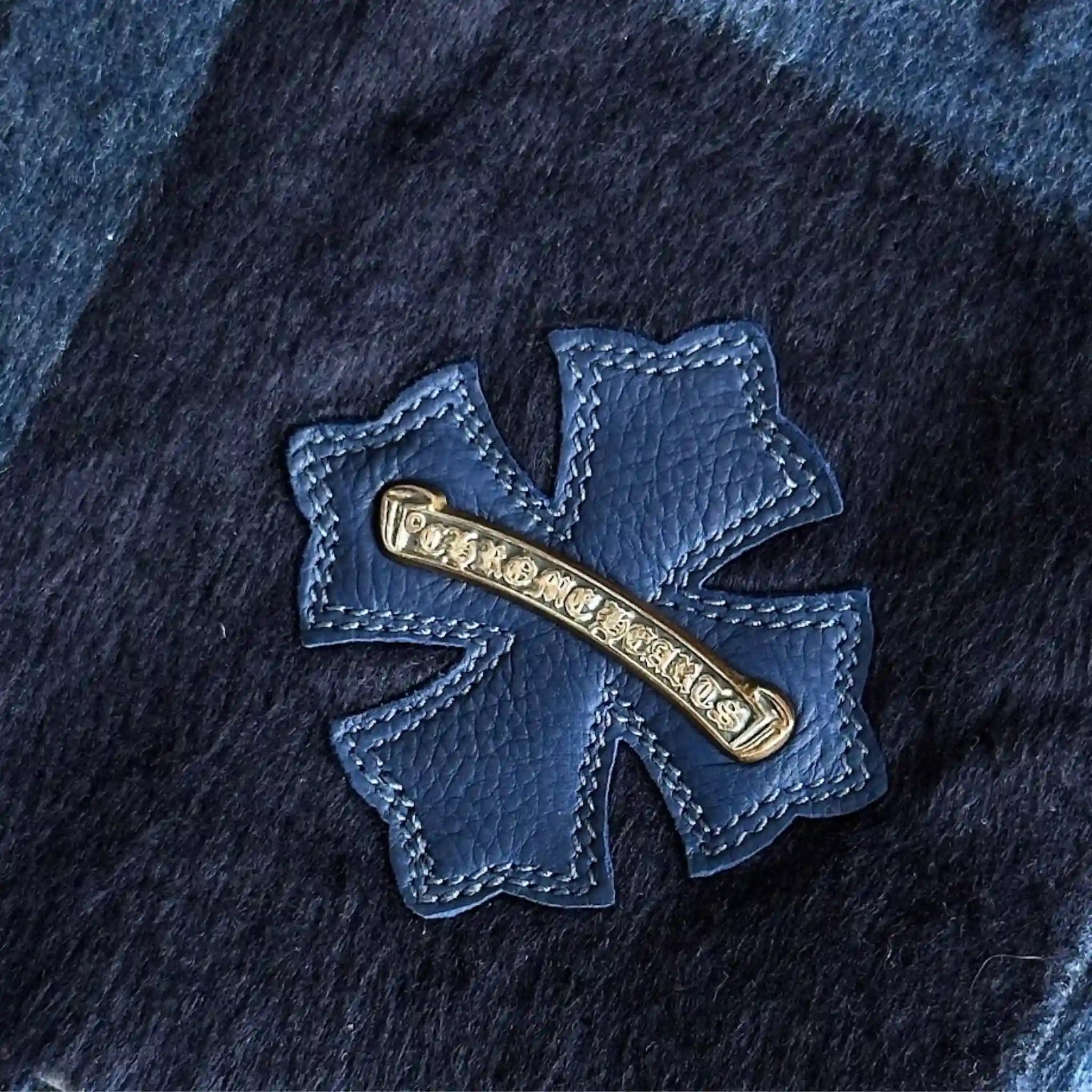 Chrome Hearts Blanket Navy Blue in Silk & Calf Leather, Silver Logo
