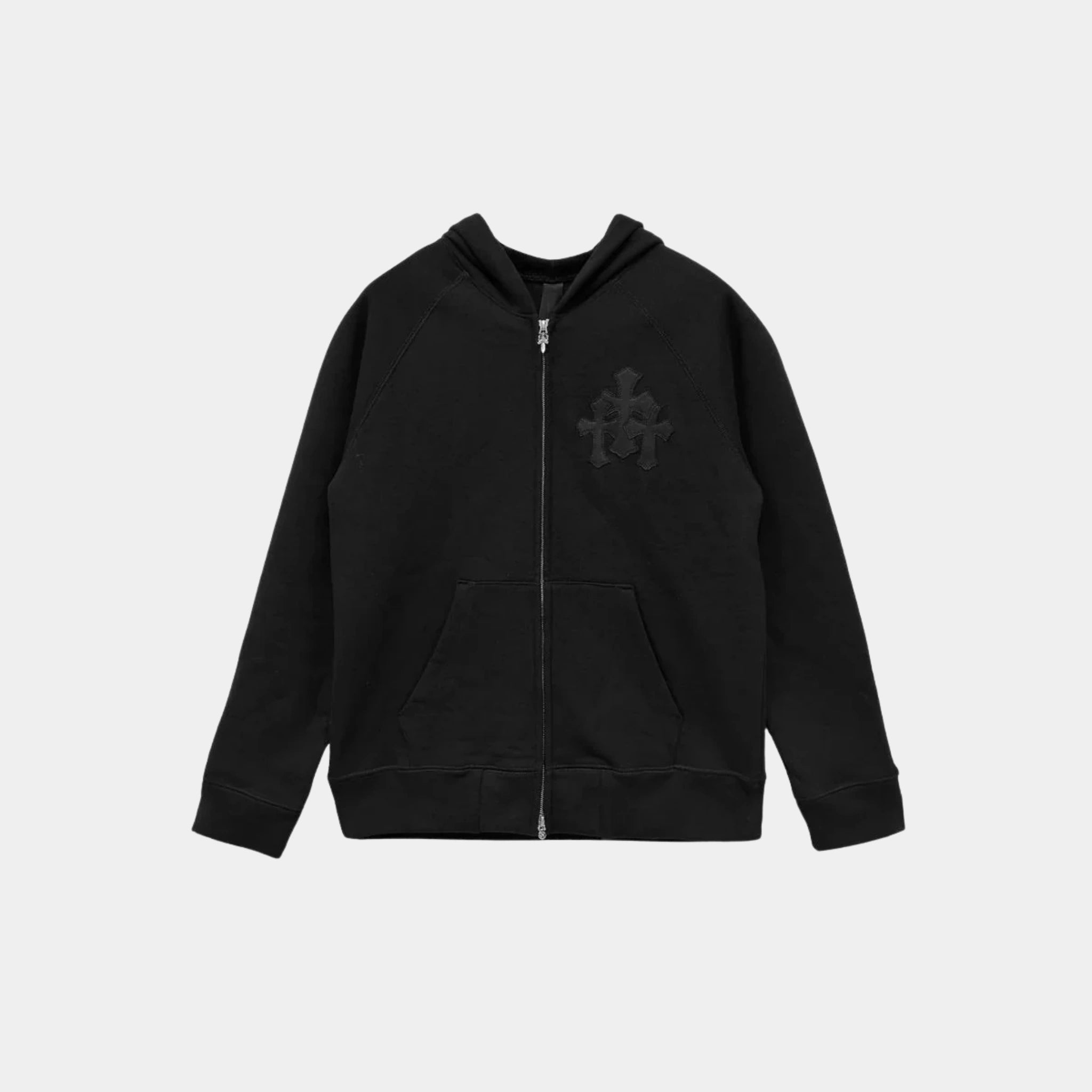 Chrome Hearts Leather Cross Logo Hoodie, Black, Front