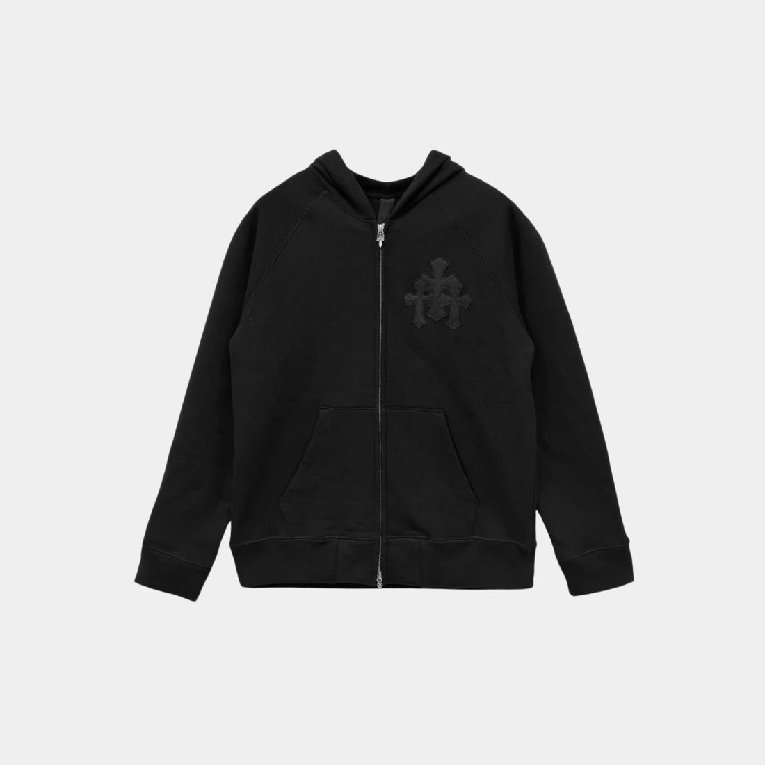 Chrome Hearts Leather Cross Logo Hoodie, Black, Front