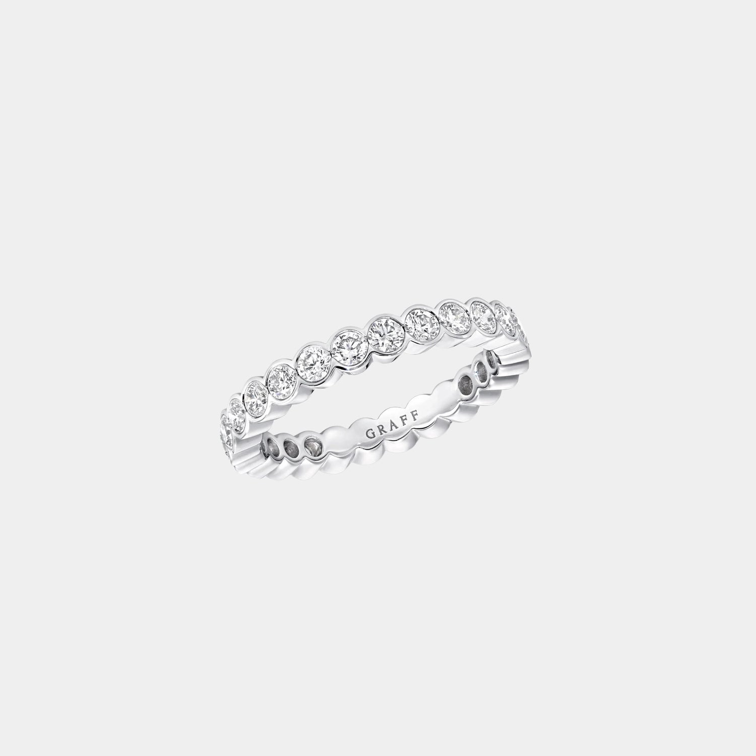 Classic Graff Bezel Set Round Diamond Wedding Band White Gold, Top