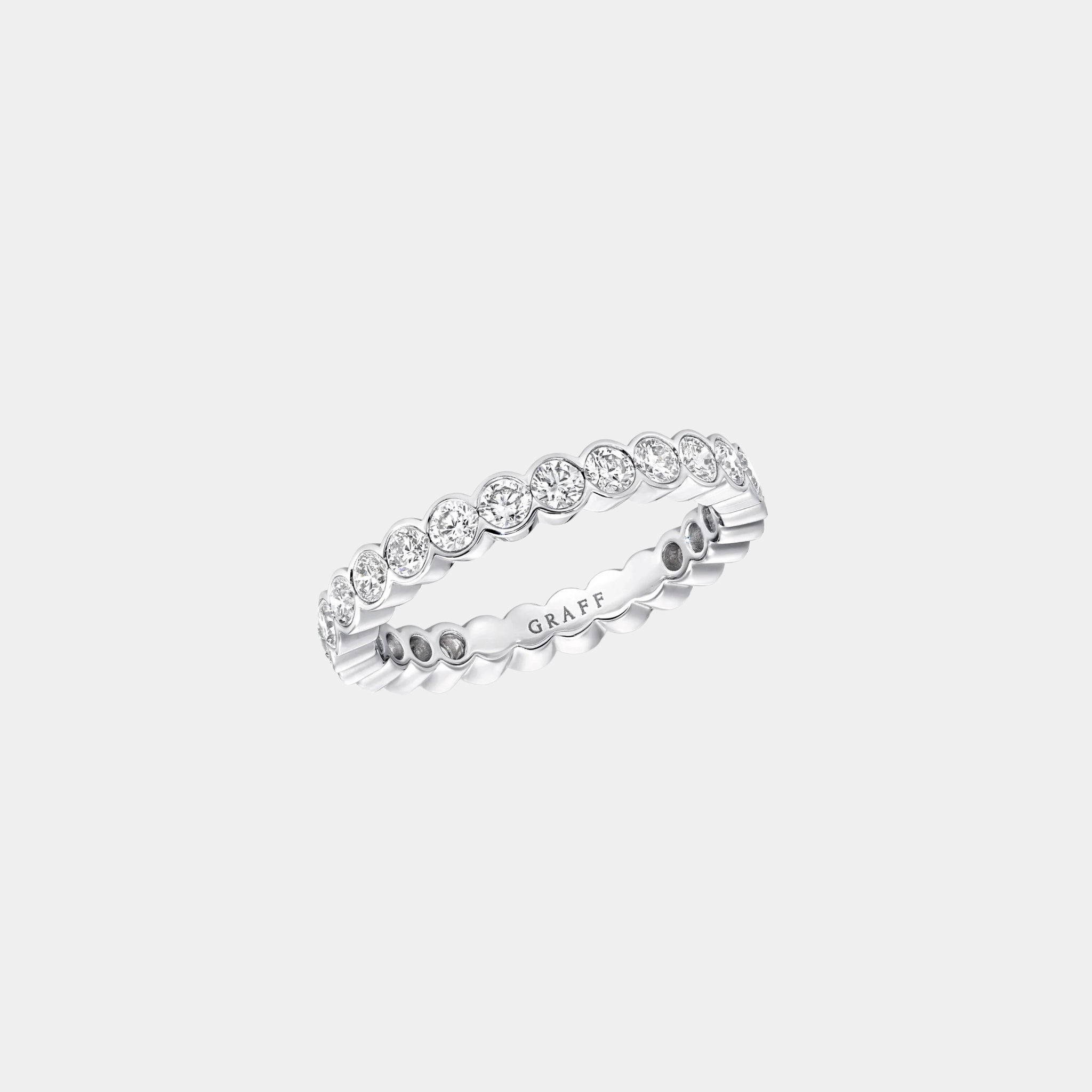 Classic Graff Bezel Set Round Diamond Wedding Band White Gold, Top