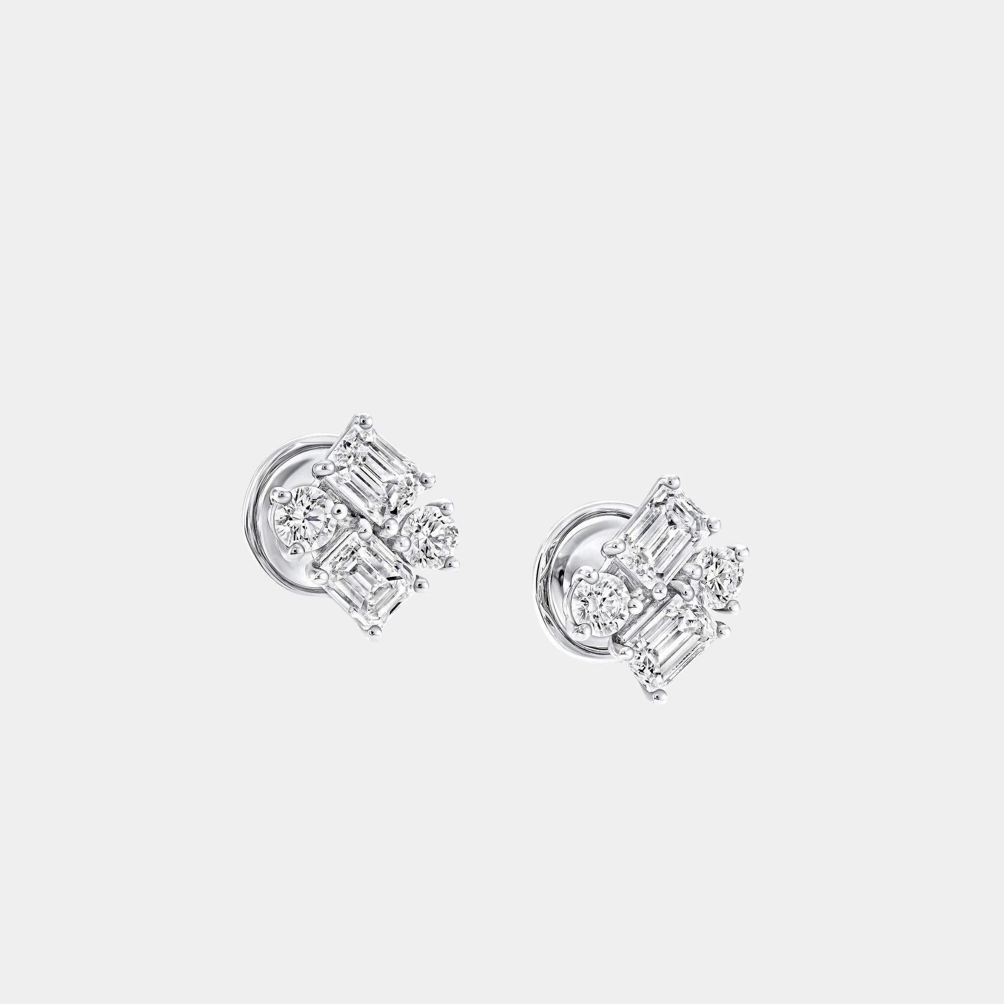 Classic Graff Emerald Cut and Round Diamond Earrings, Side