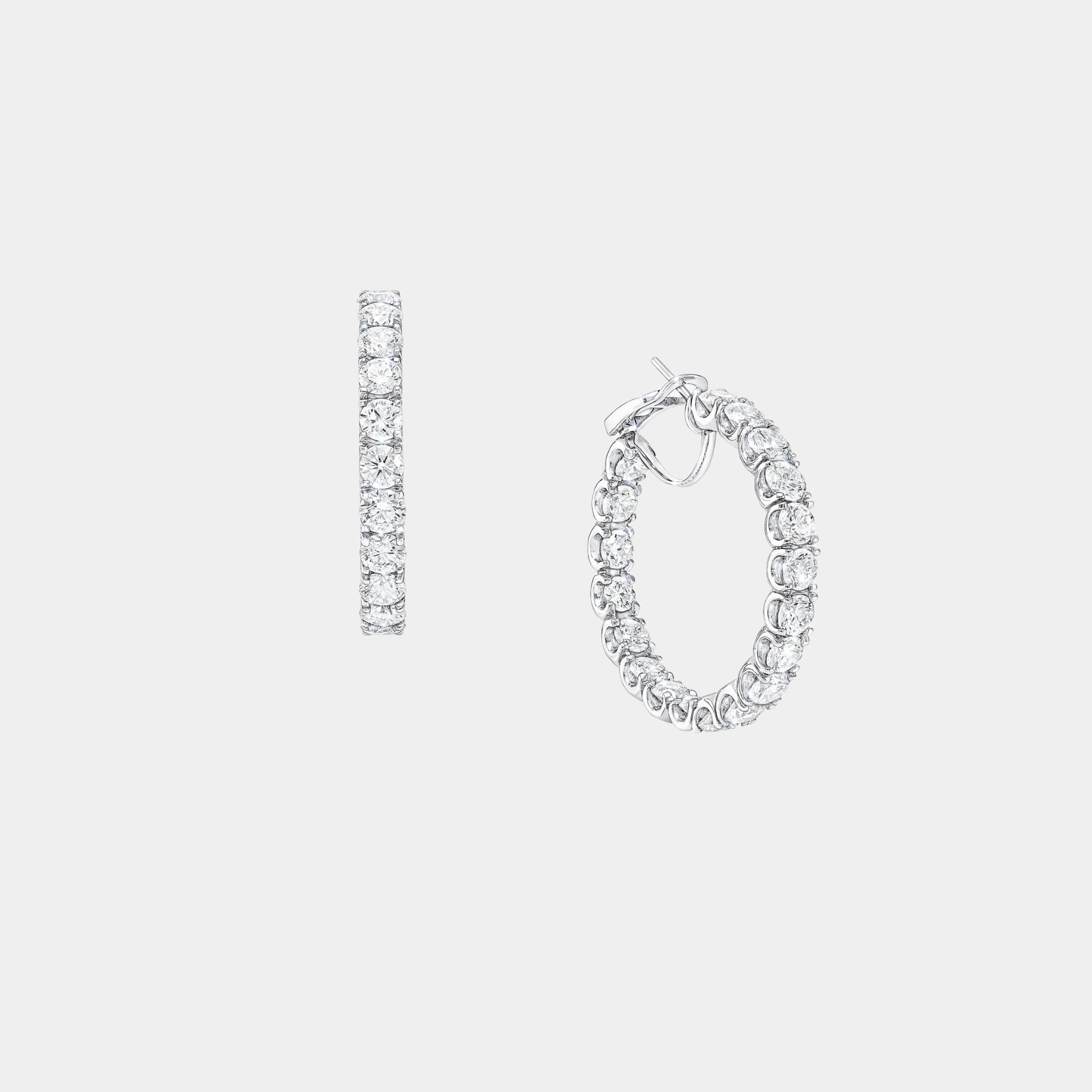 Classic Graff Round White Diamond Hoop Earrings, Front