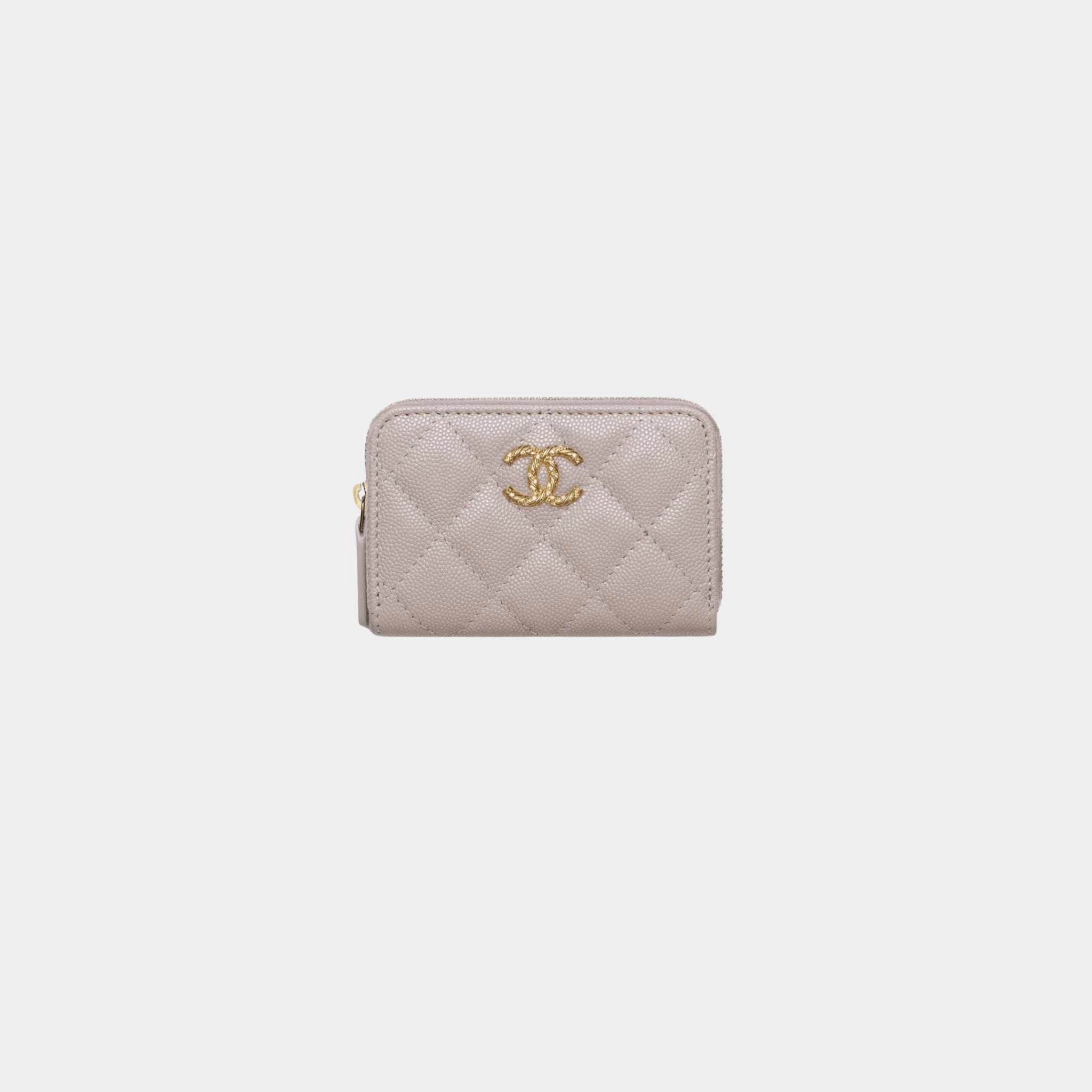 Chanel Coin Purse Shiny Grained Calfskin & Gold Tone Metal, Dark Grey