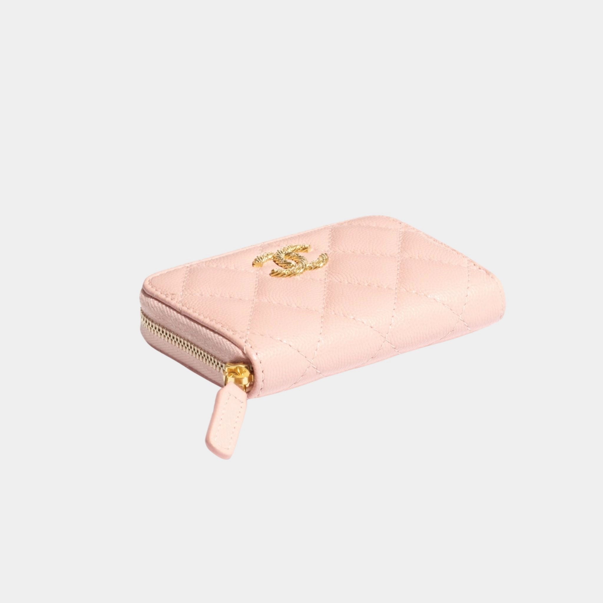 Chanel Coin Purse Shiny Grained Calfskin & Gold Tone Metal, Light Pink