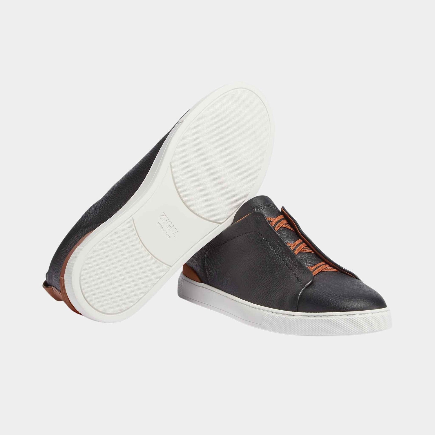 Zegna Deerskin Triple Stitch Sneakers, Black, Close