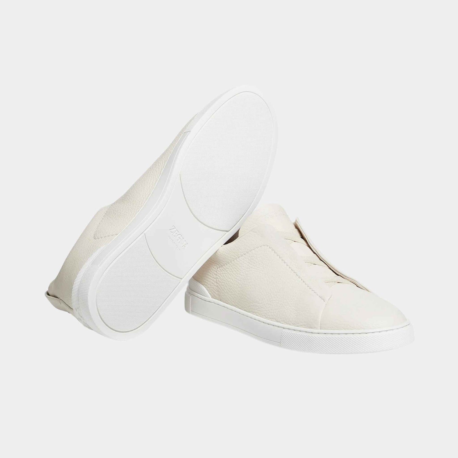 Zegna Deerskin Triple Stitch Sneakers, Off White, Close